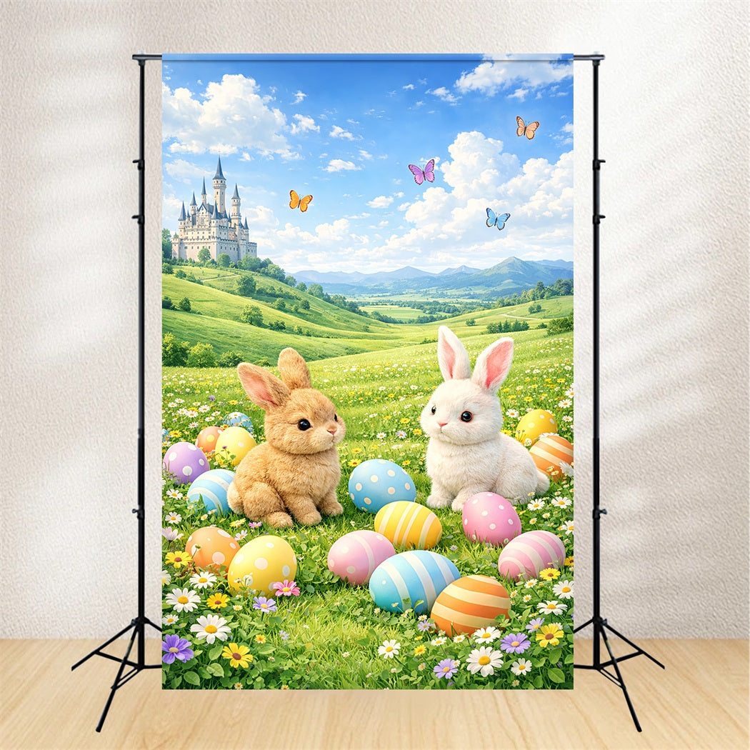 Hintergrund mit Ostereiern Märchenhafte Wiese Schloss Hase 10x10 Osterhintergrund LXX61-76