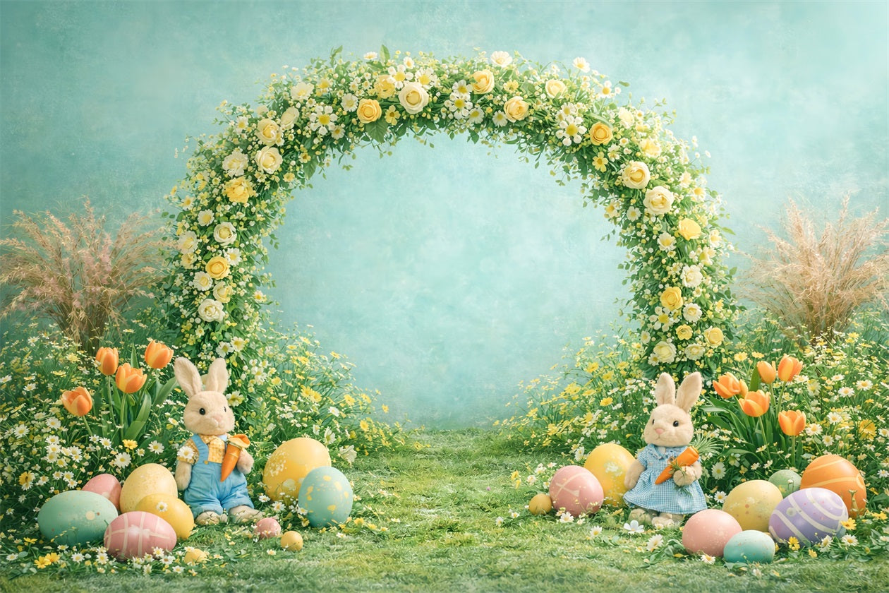 Eierhintergrund Frühlingsblumenbogen Hase Tulpe Fotografie Osterhintergründe LXX61-79