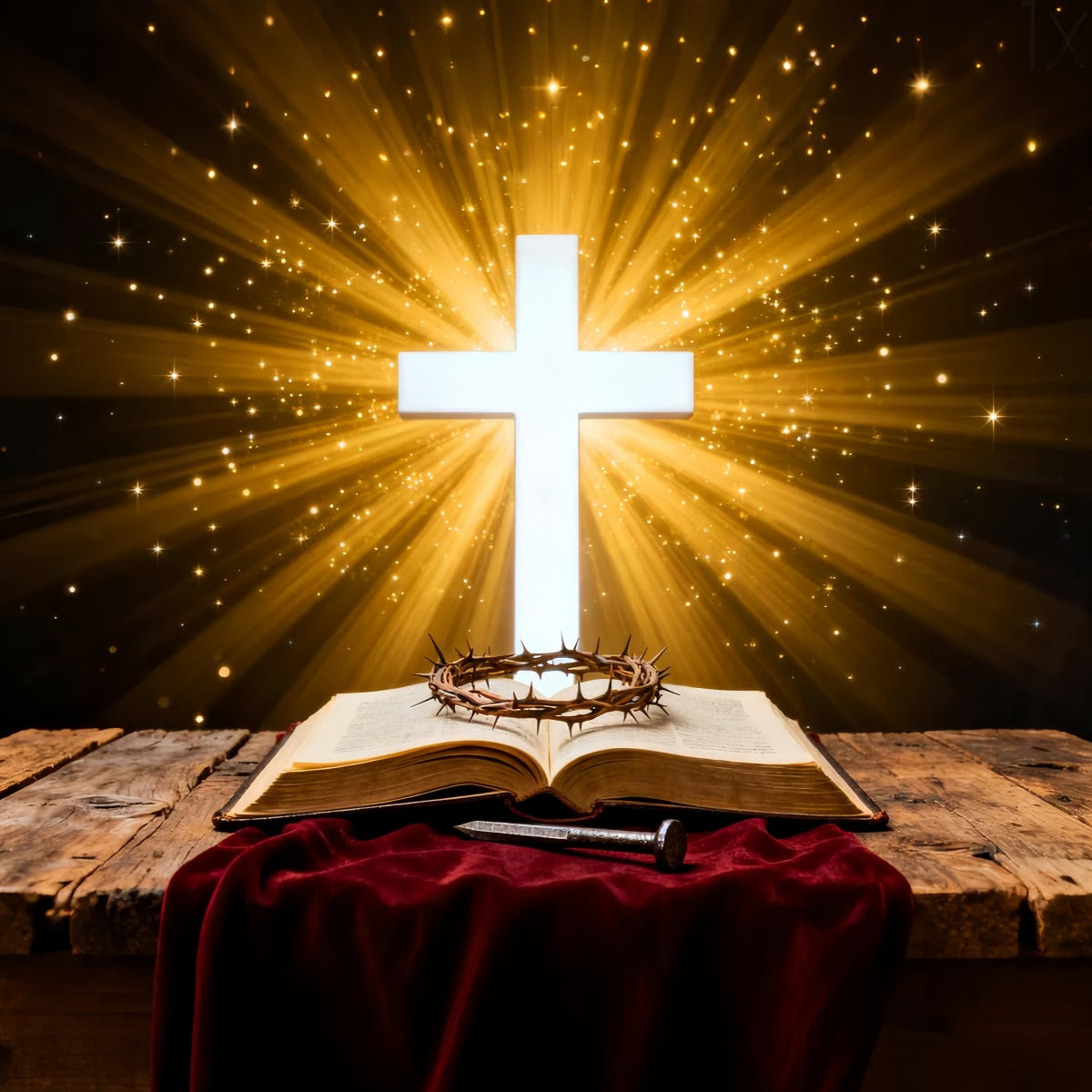 Christliche Oster-Fotohintergründe Strahlendes Kreuz Heilige Schrift Fotografie Oster-Hintergrund-Ideen LXX61-87