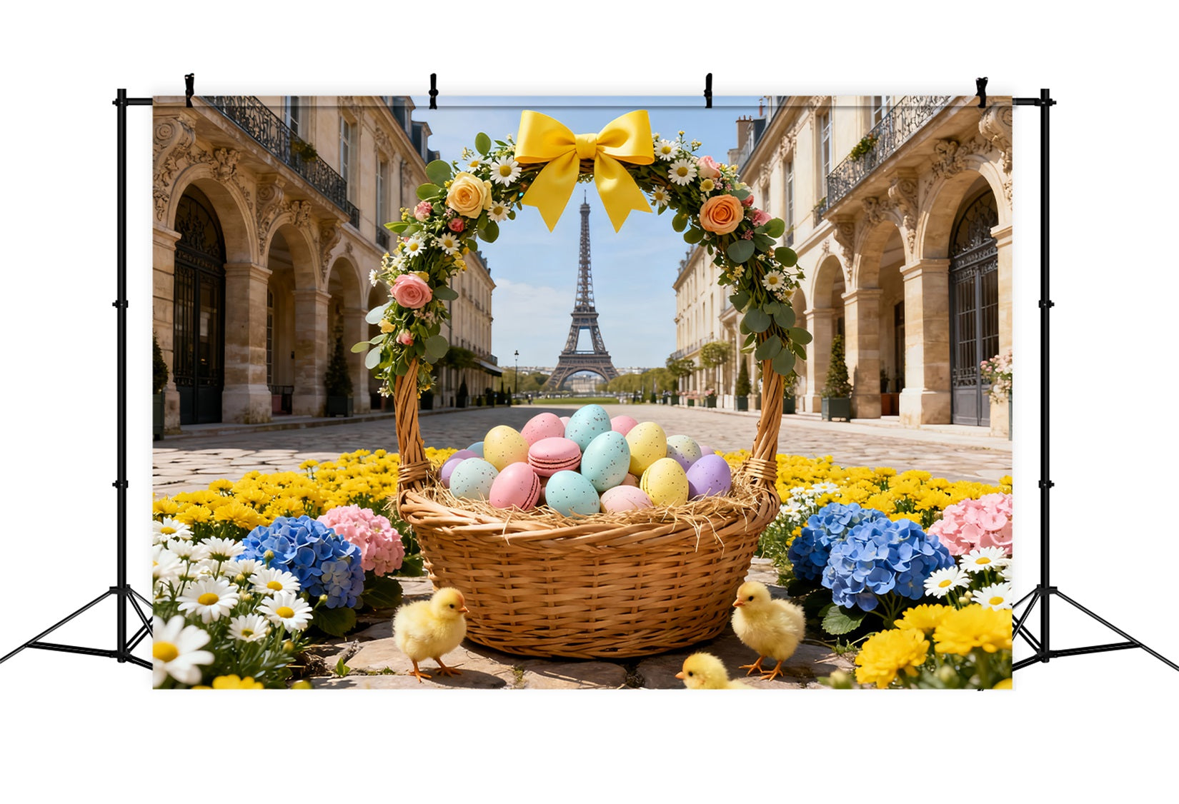 Hühnchen-Hintergrund Paris Blumen-Eierkorb Oster-Hintergrundideen LXX61-96