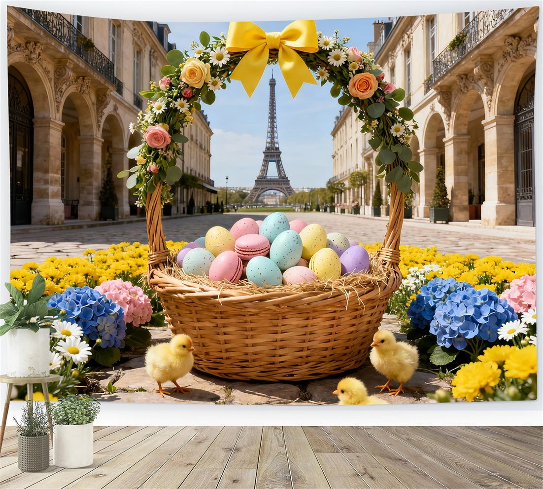 Hühnchen-Hintergrund Paris Blumen-Eierkorb Oster-Hintergrundideen LXX61-96