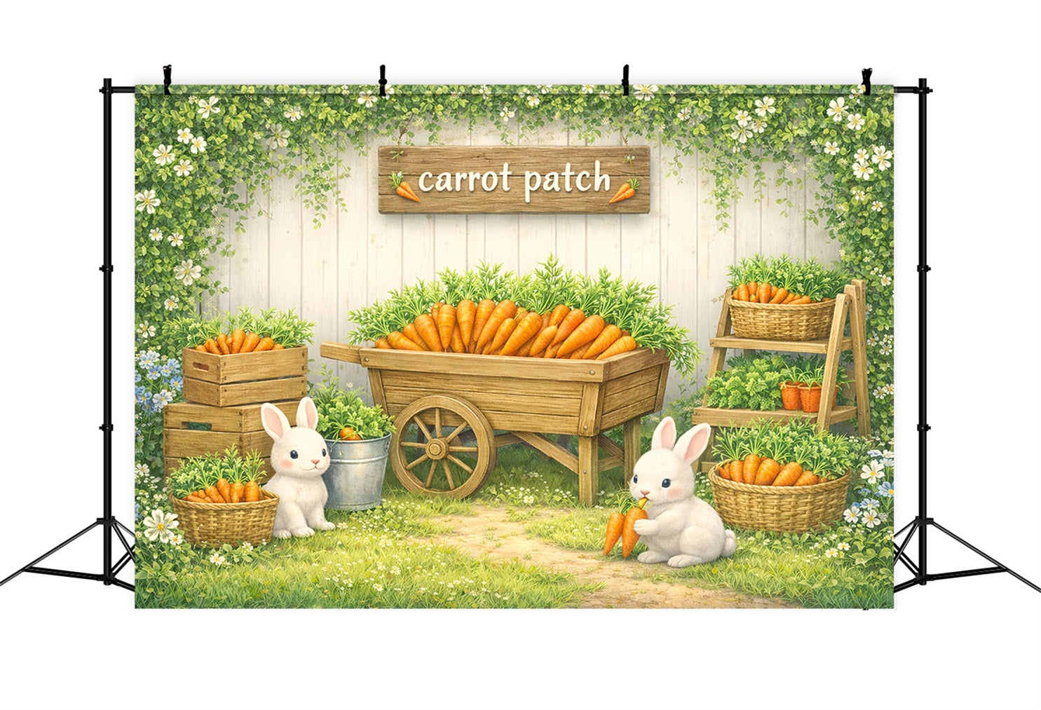 Karotten-Hintergrund Verspielter Hasen-Gartenbeet Oster-Fotohintergründe LXX61-98