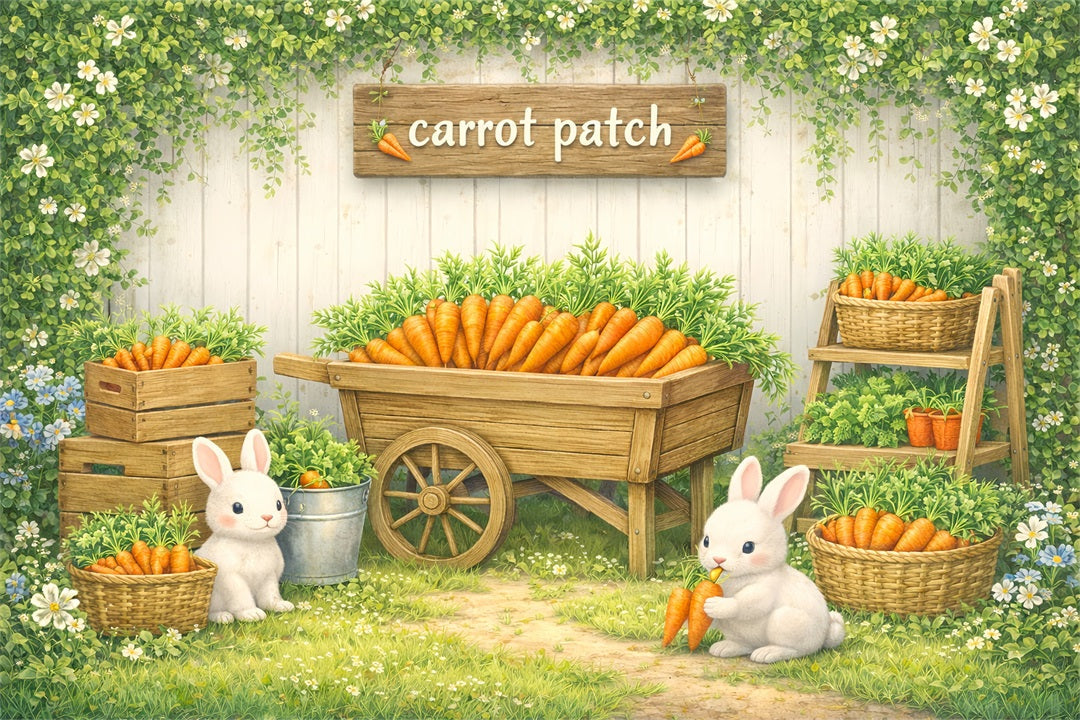 Karotten-Hintergrund Verspielter Hasen-Gartenbeet Oster-Fotohintergründe LXX61-98