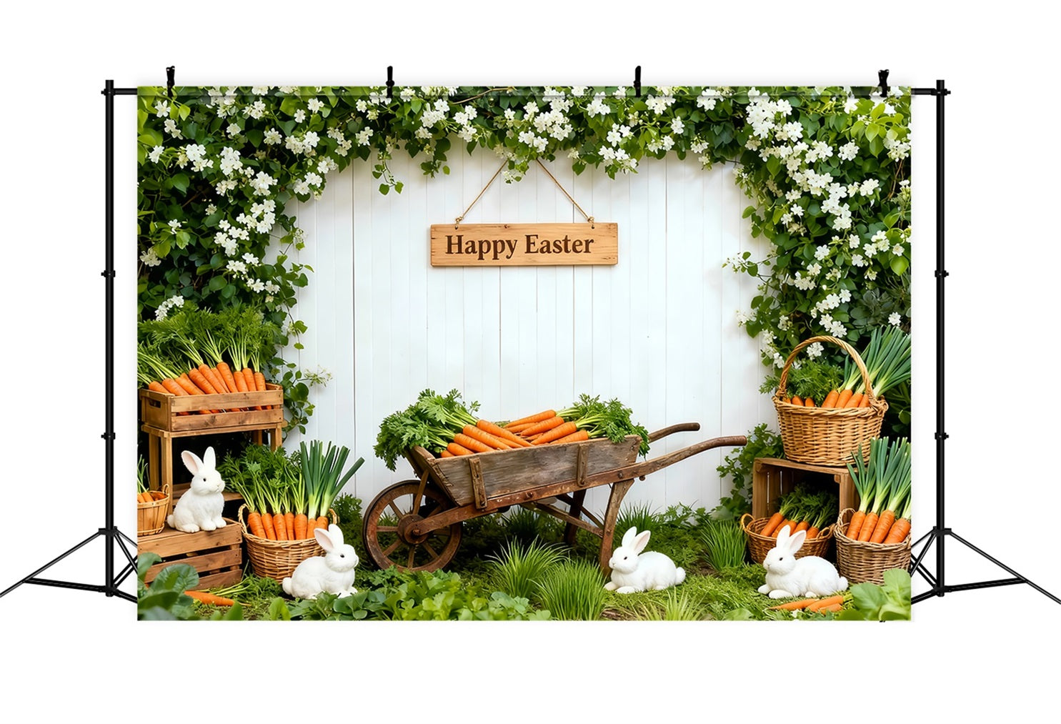Karotten-Hintergrund Frühlingsgarten Wildblumen-Hase Oster-Fotohintergründe LXX61-99