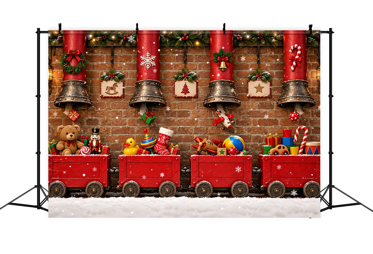 Weihnachtlicher Fotohintergrund Spielzeugeisenbahn Hängende Glocken LXX610-152