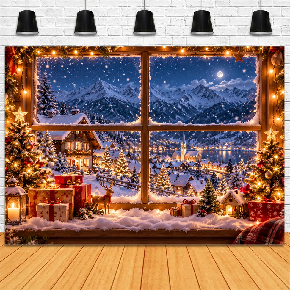 Winterlicher Weihnachtshintergrund Verschneites Alpenhausfenster LXX610-157