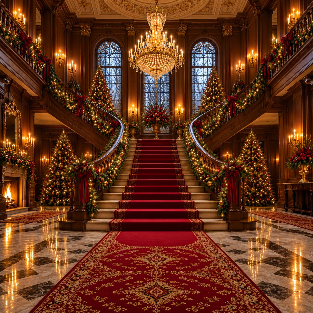 Weihnachtlicher Wohnzimmerhintergrund Prächtiger Kronleuchter Treppenhaus LXX610-158