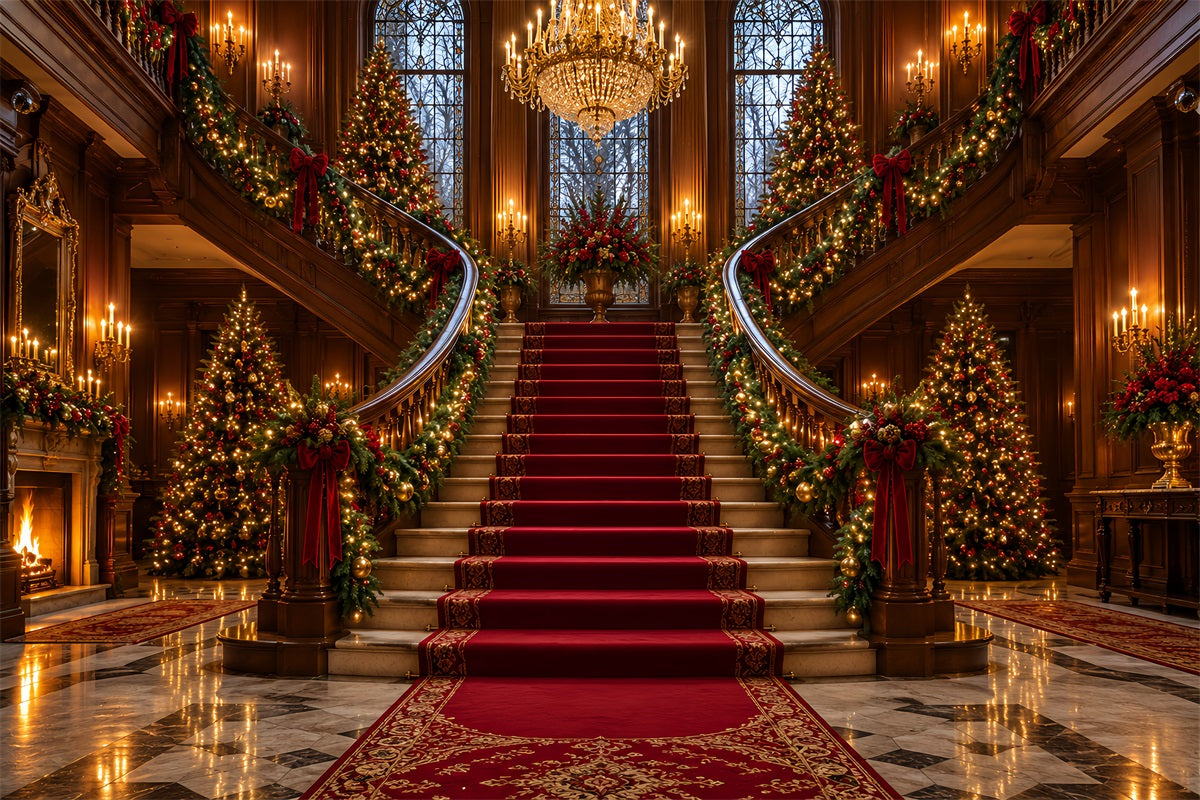 Weihnachtlicher Wohnzimmerhintergrund Prächtiger Kronleuchter Treppenhaus LXX610-158