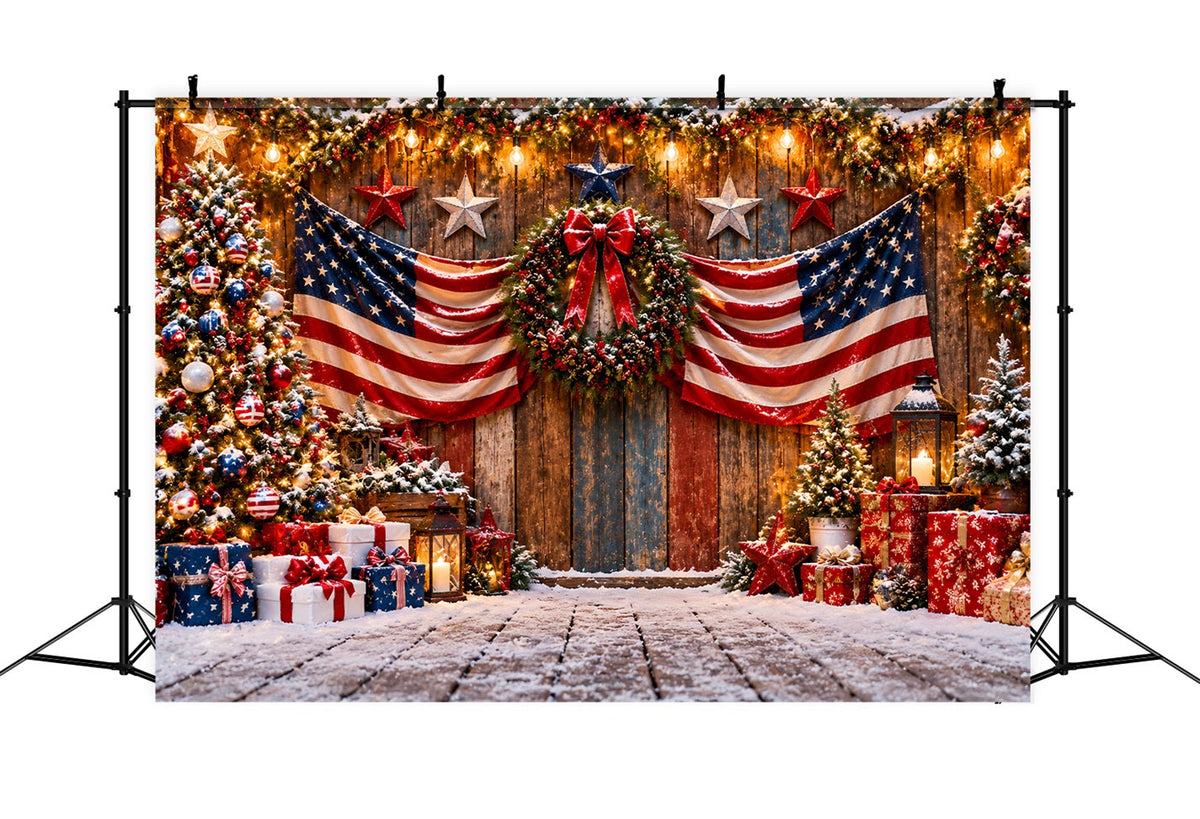 Ländlicher Weihnachtshintergrund Festlicher Eingang Mit Flaggen Und Weihnachtsbaum LXX610-168