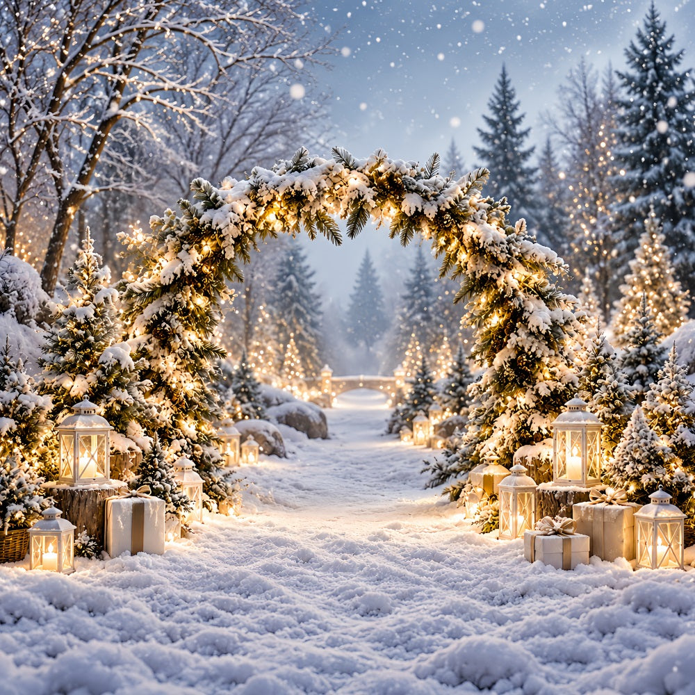 Weihnachtlicher Fotohintergrund Verschneiter Laternen-Torbogen Winterwunderland LXX610-169