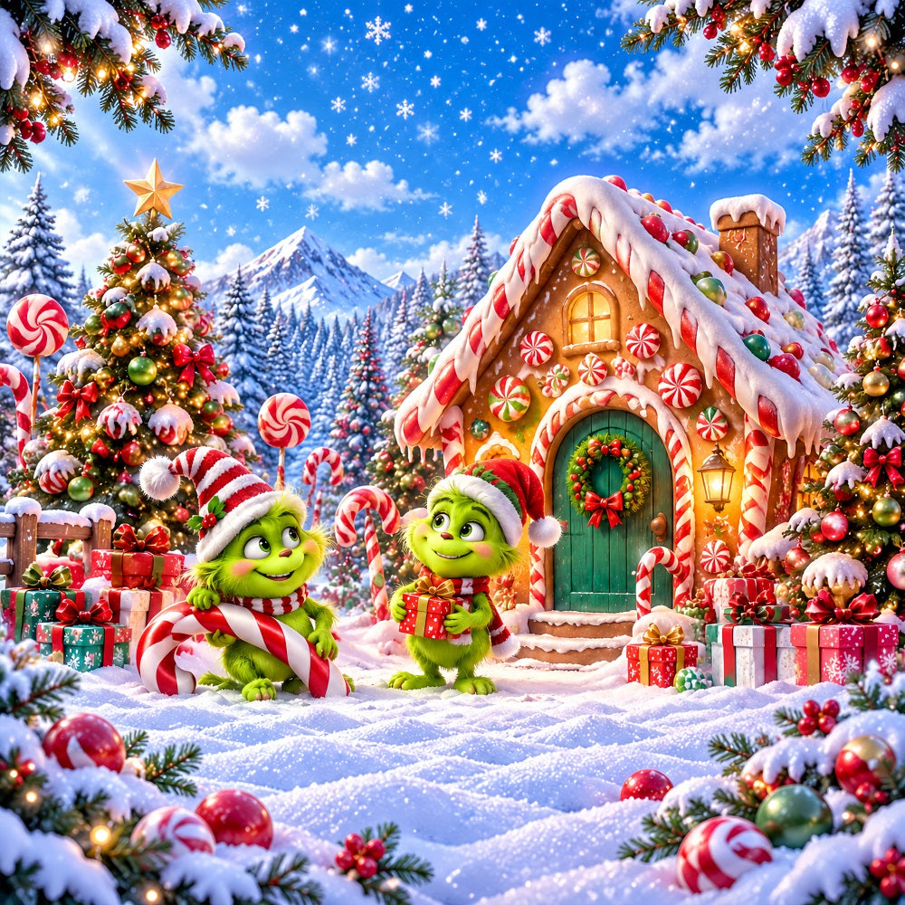 Grinch-Hintergrund Grünes Flauschiges Süßigkeitenhaus LXX610-170