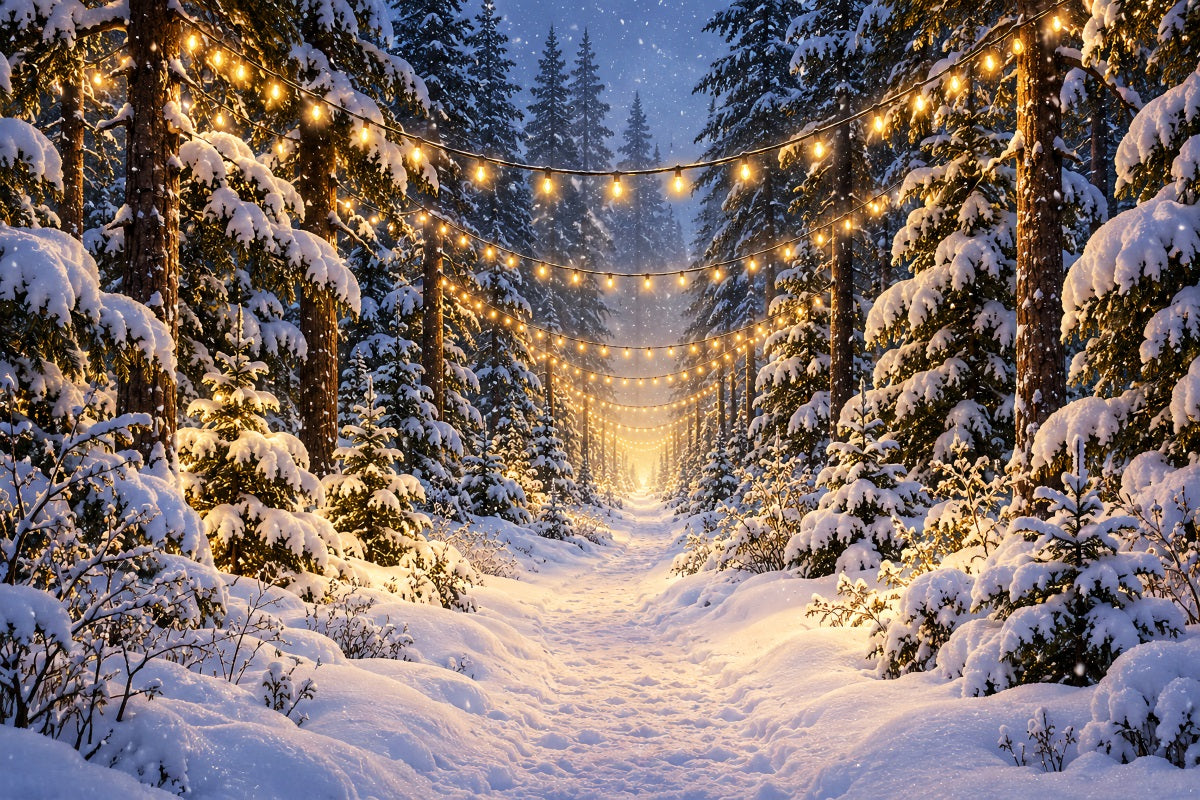 Weihnachtswald-Hintergrund Leuchtender Verschneiter Waldweg LXX610-180