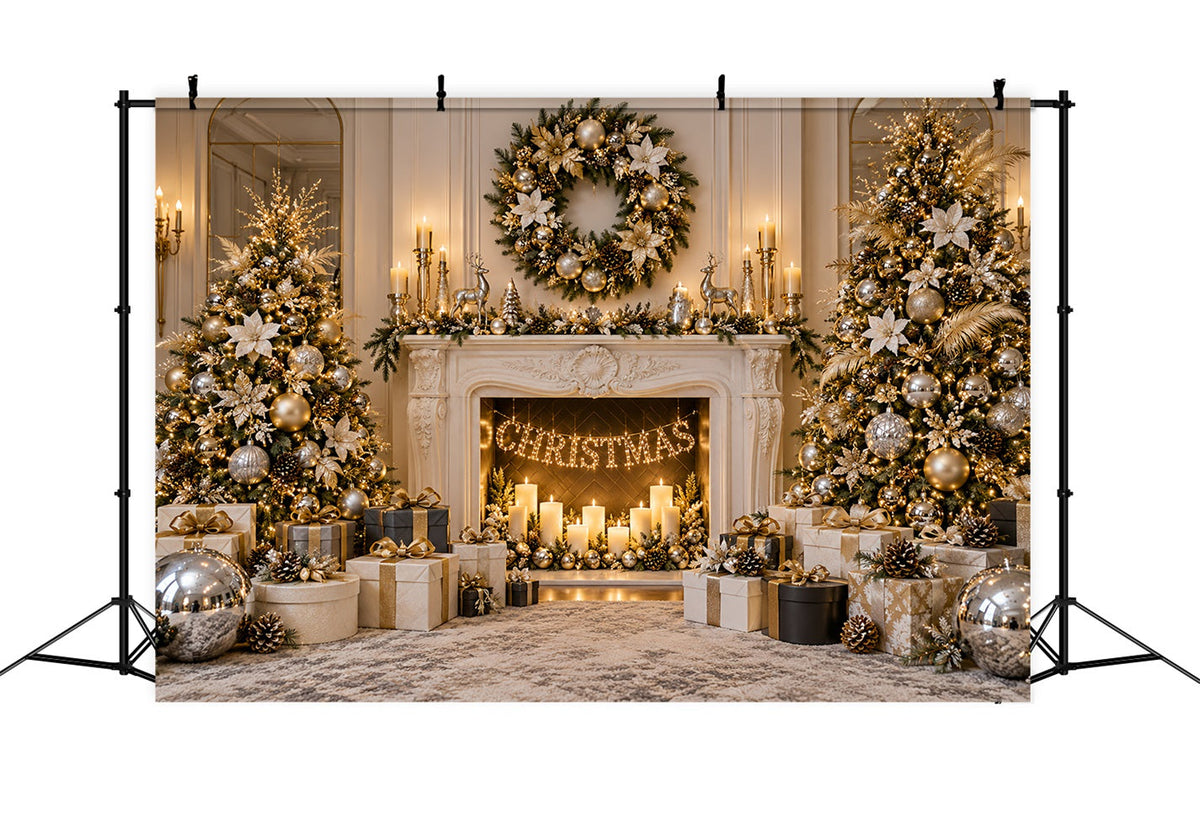 Weihnachtlicher Fotohintergrund Elfenbein-Goldener Kamin Eleganz LXX610-184