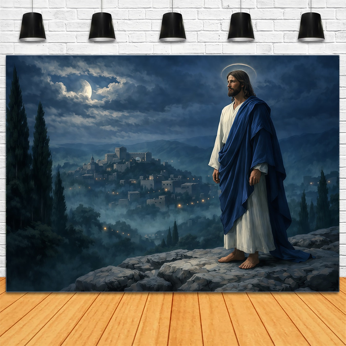 Kirche Ostern Fotohintergrund Mondbeschienener Messias Bergdorf Ostern Hintergrund LXX62-32