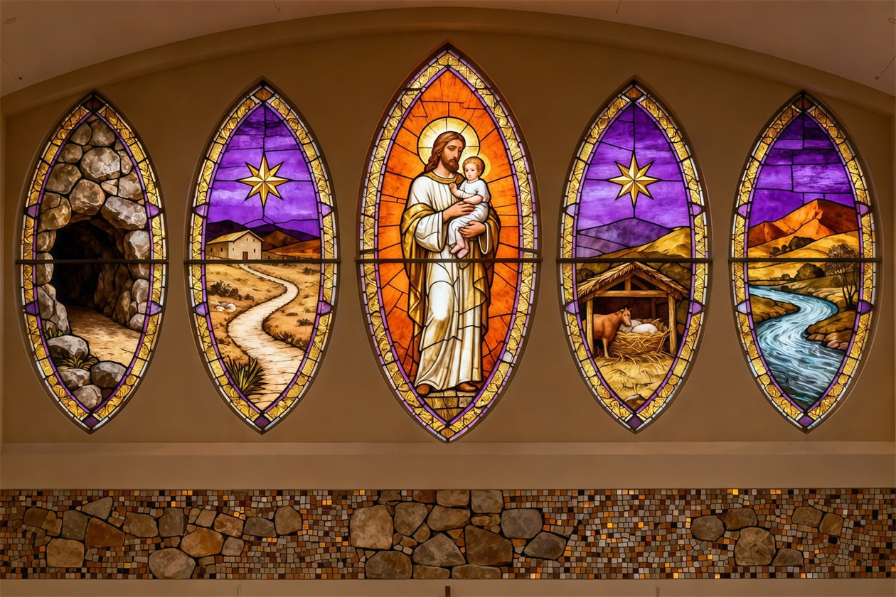 Ostern Kirche Fotohintergrund Auferstehung Hirte Buntglasfenster Ostern Hintergründe LXX62-35