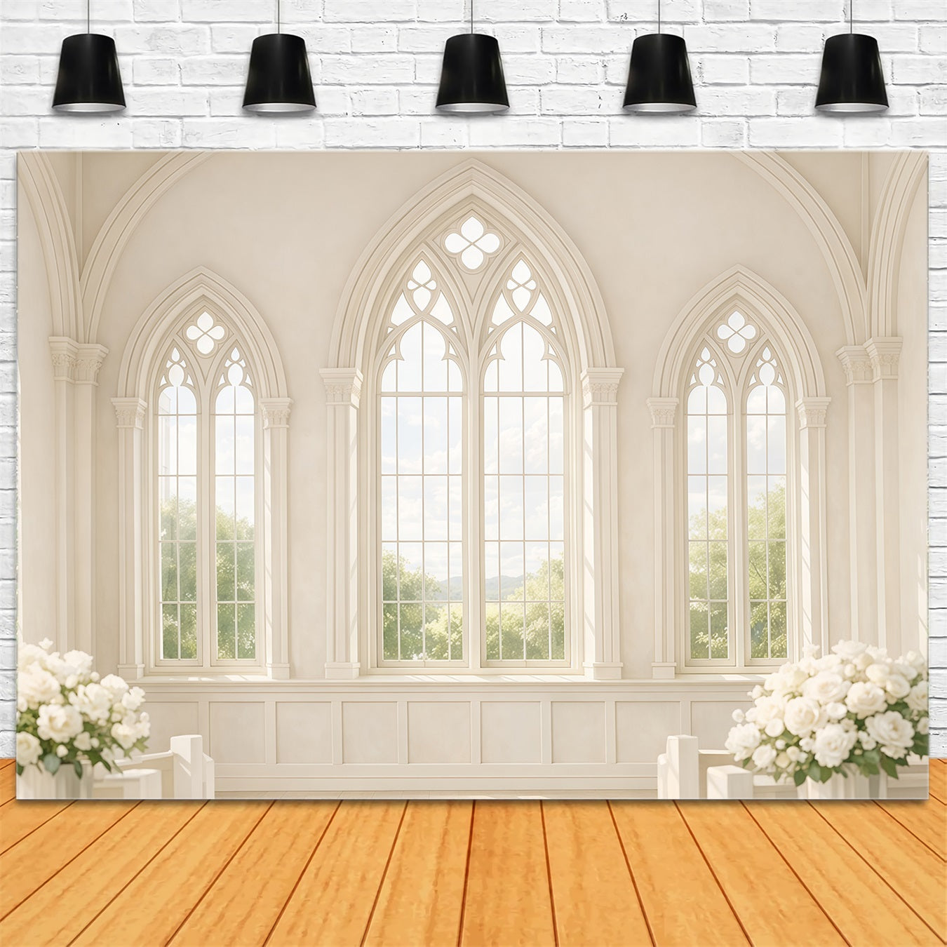 Ideen für Oster-Fotohintergründe in der Kirche Sonnendurchflutetes gotisches Fenster Innenraum Oster-Bildhintergründe LXX62-42