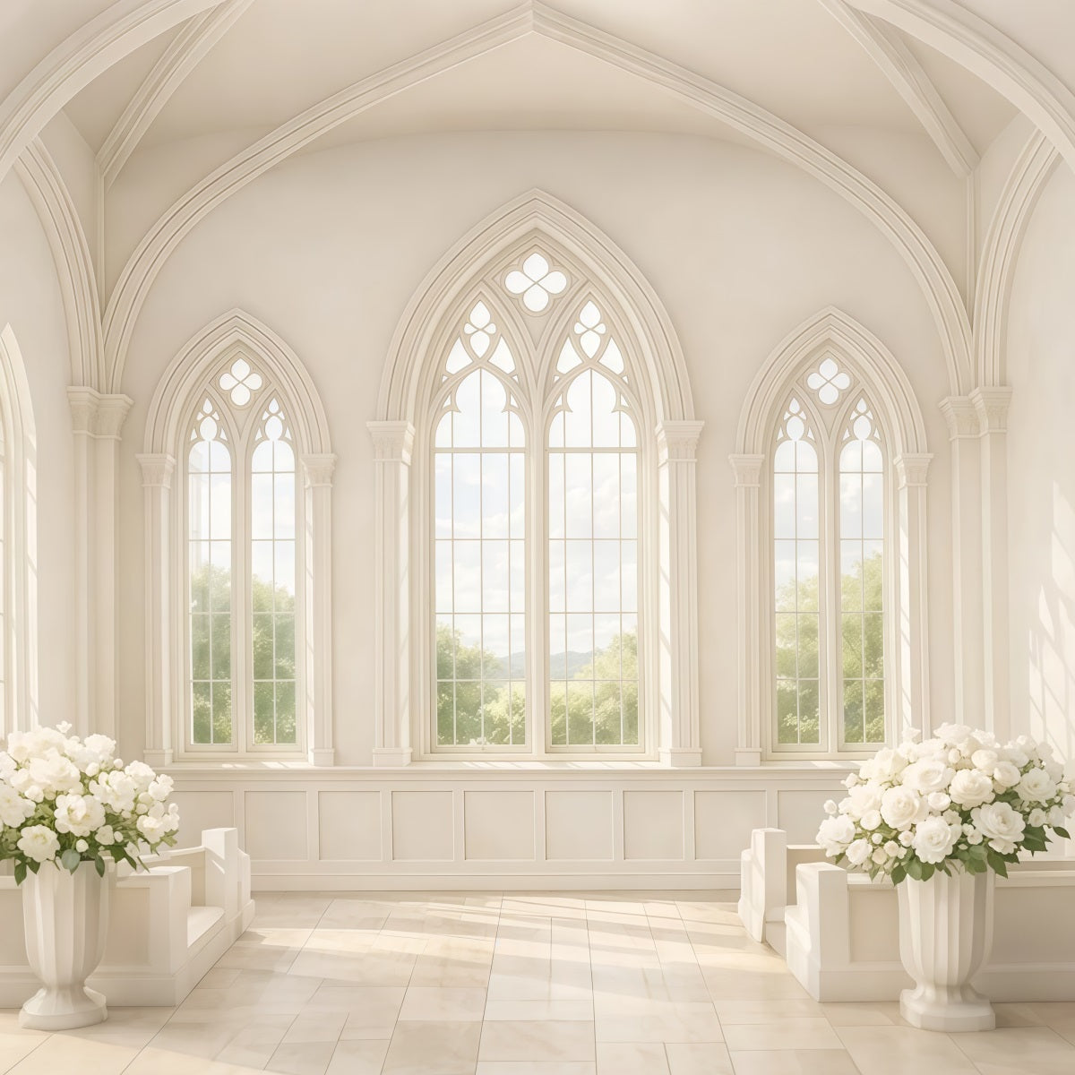 Ideen für Oster-Fotohintergründe in der Kirche Sonnendurchflutetes gotisches Fenster Innenraum Oster-Bildhintergründe LXX62-42