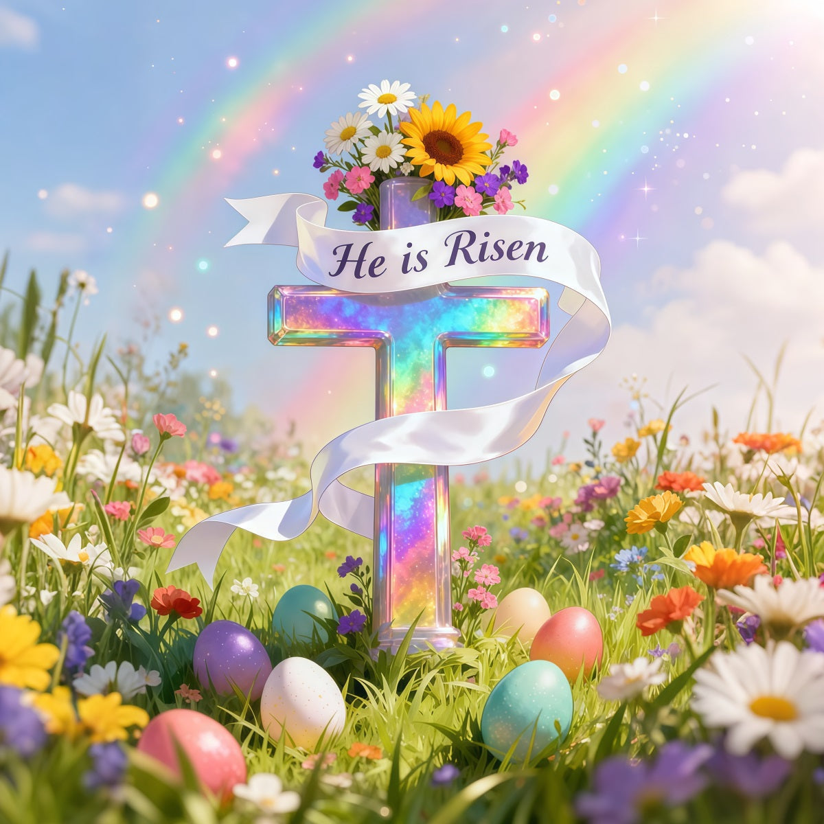 Oster-Sonntag-Hintergrund Er ist auferstanden Kreuz Eier Oster-Foto-Hintergrund-Ideen LXX62-43