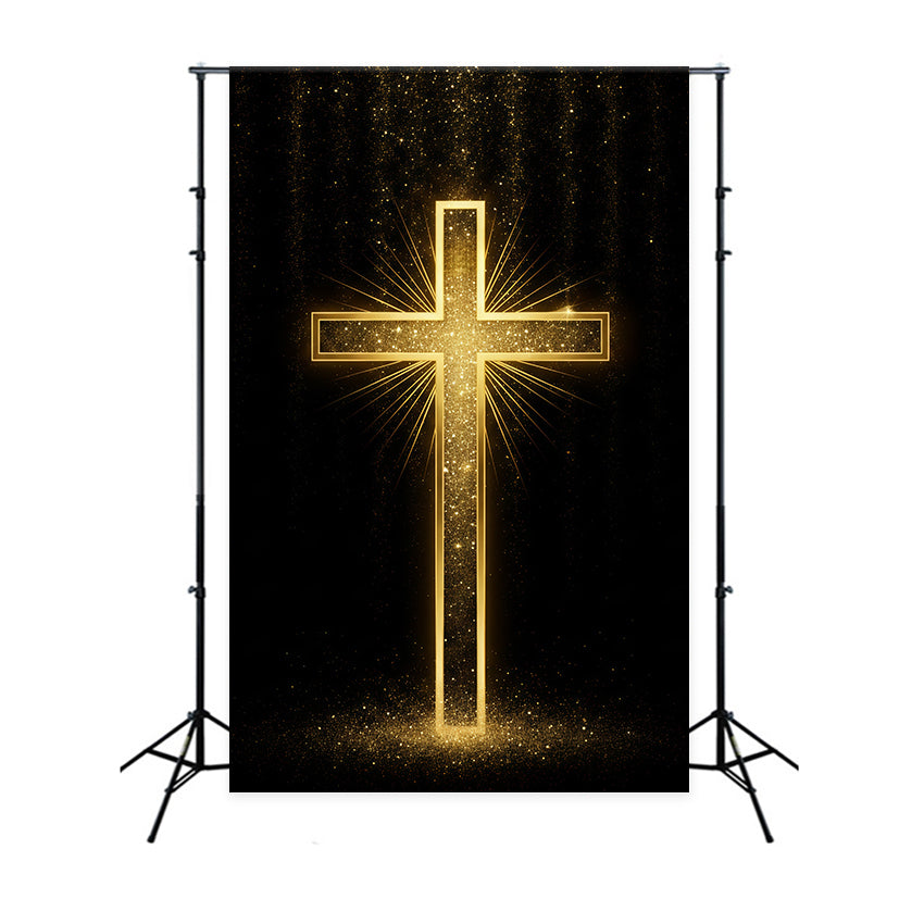 Oster-Fotohintergrund Kirche Goldener Glitzer Strahlendes Kreuz Oster-Fotoshooting-Hintergrund LXX62-48