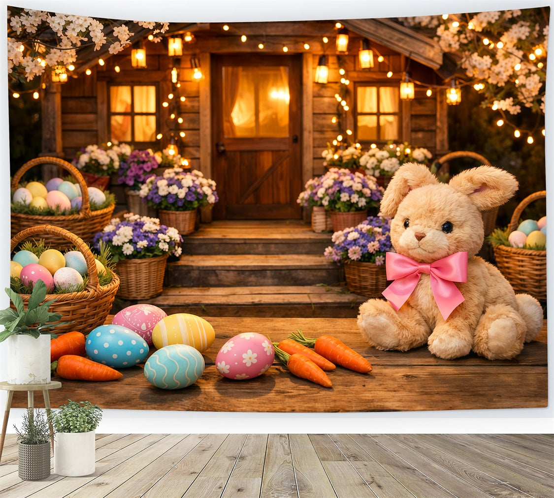 Osterhasen-Hintergrund für Fotos Kirschblütenhütte Osterkorb-Hintergrund für Ostern LXX62-52