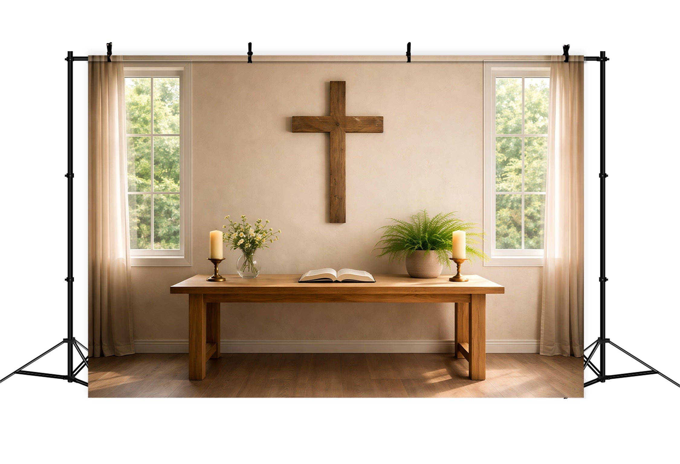 Kirchen-Osterfoto-Hintergründe Minimalistischer Gebetstisch Holzkreuz-Hintergründe Ostern LXX62-65