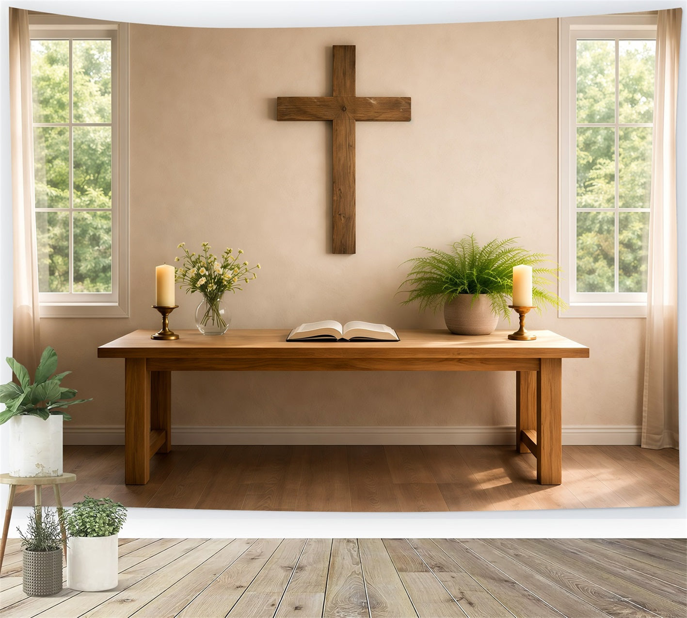 Kirchen-Osterfoto-Hintergründe Minimalistischer Gebetstisch Holzkreuz-Hintergründe Ostern LXX62-65