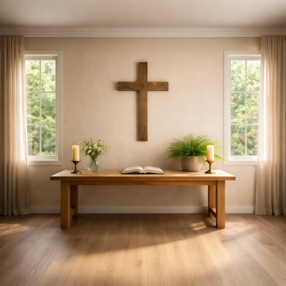 Kirchen-Osterfoto-Hintergründe Minimalistischer Gebetstisch Holzkreuz-Hintergründe Ostern LXX62-65