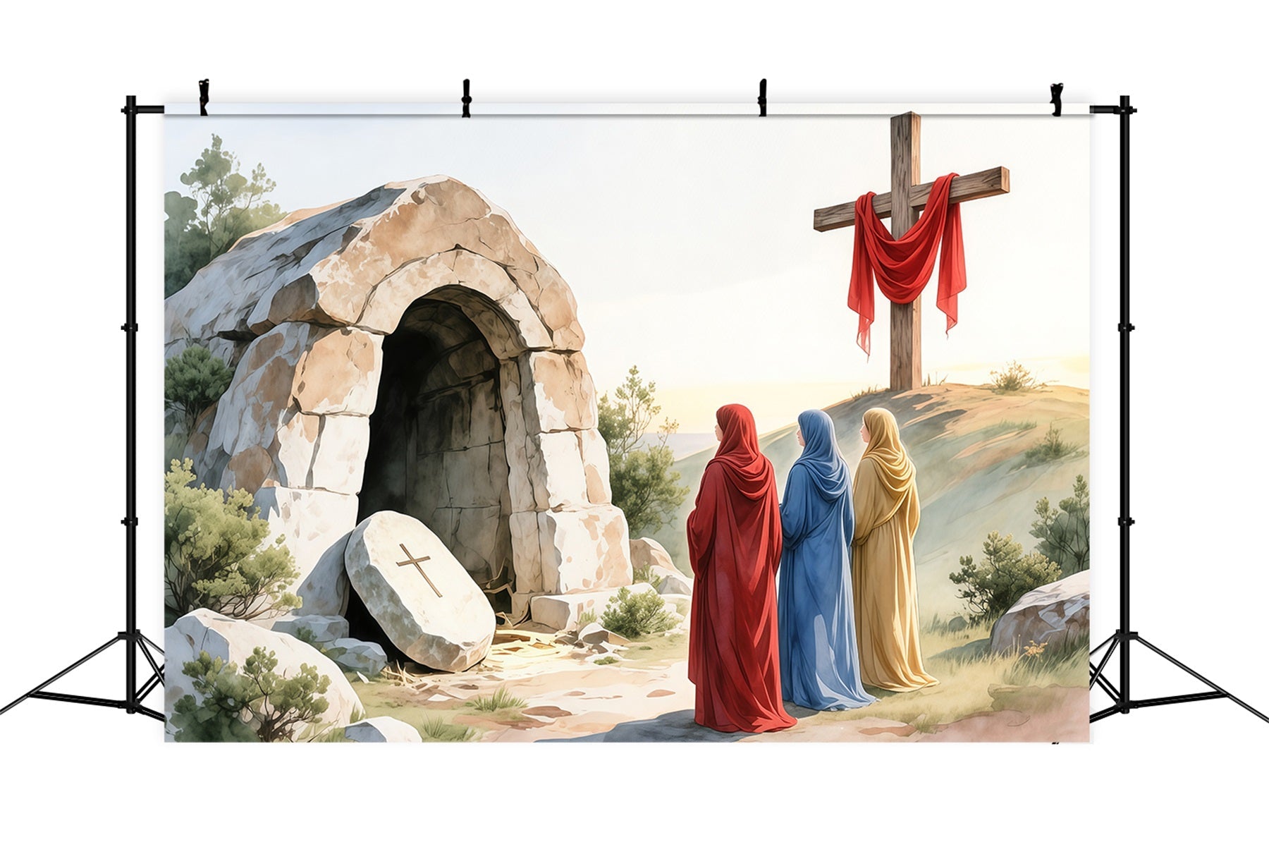 Religiöser Oster-Fotohintergrund Auferstehungskreuz Leeres Grab Fotografie Osterhintergründe LXX62-83