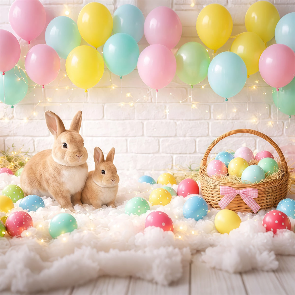 Osterkulisse Luftballons Pastellfarbene Eierkorb Hase Einfache Osterkulissen LXX62-88