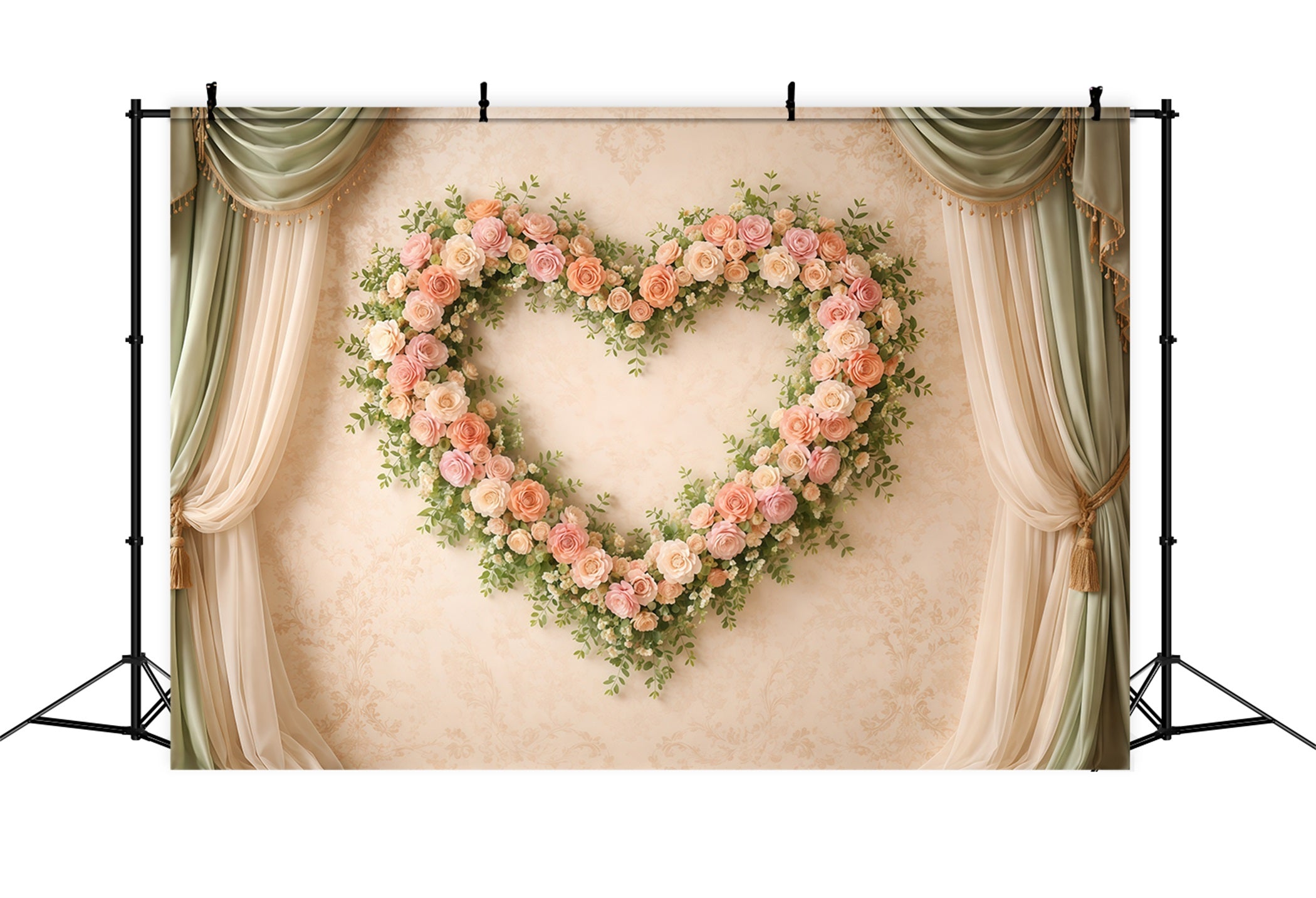 Herz-Blumenrahmen Muttertag-Hintergrund Klassischer Vorhang mit Rosen Muttertag-Hintergrund-Ideen LXX63-11
