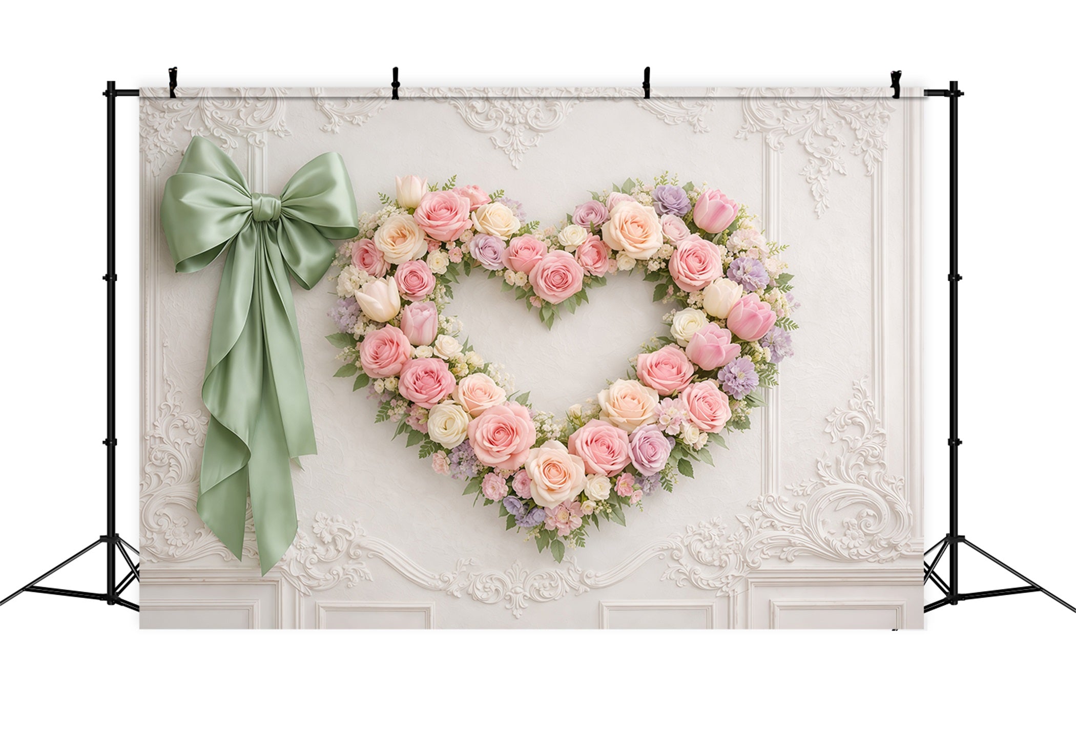 Herz-Blumenrahmen Muttertag-Hintergrund Elegante Wandrose Schleife Muttertag-Hintergrundideen LXX63-14