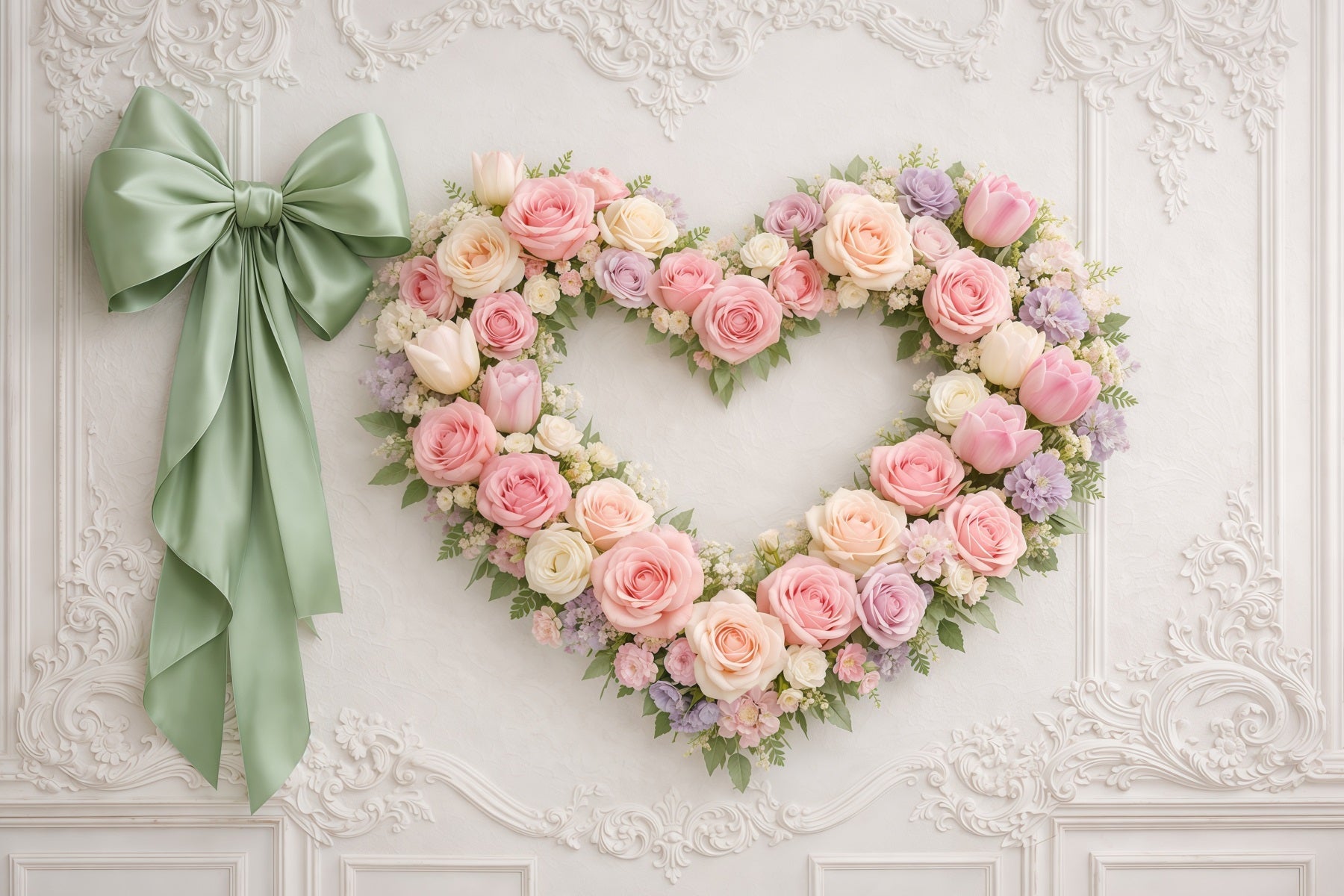 Herz-Blumenrahmen Muttertag-Hintergrund Elegante Wandrose Schleife Muttertag-Hintergrundideen LXX63-14