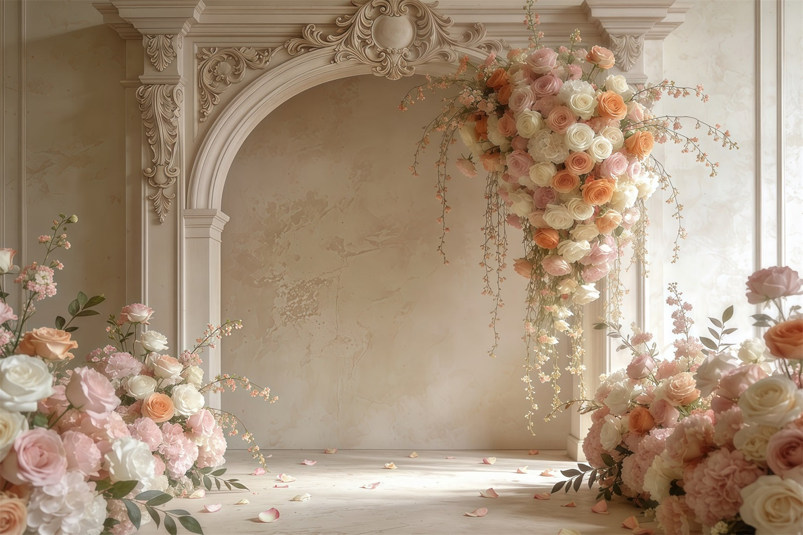 Muttertags-Porträt-Hintergrund: Eleganter Bogen mit pastellfarbenen Rosen – Muttertags-Hintergrund LXX63-2