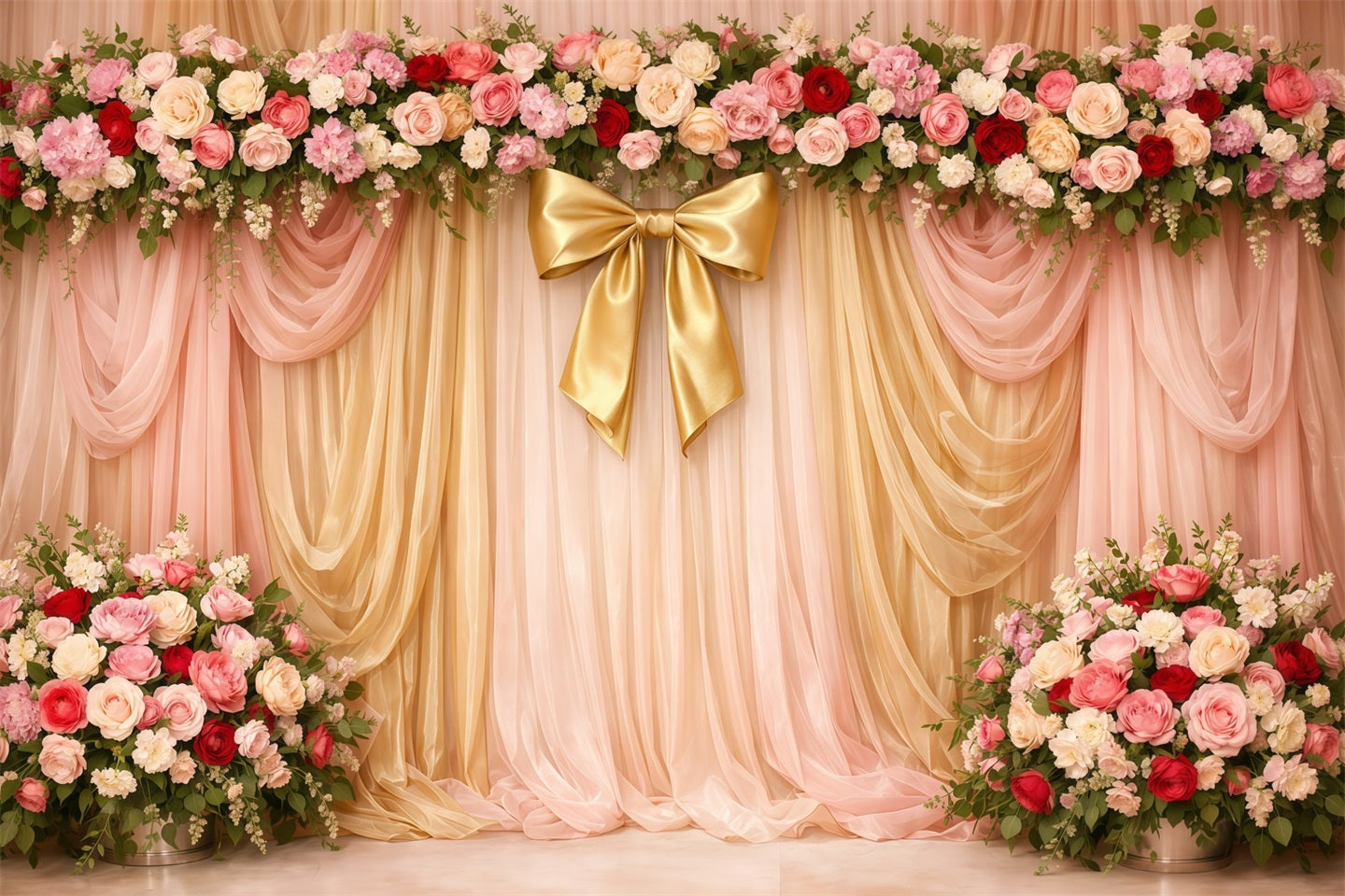 Rosa-Gold-Romantik Muttertag-Hintergrund Rosa-Gold-drapierte Blumen-Schleifen-Hintergründe für den Muttertag LXX63-29