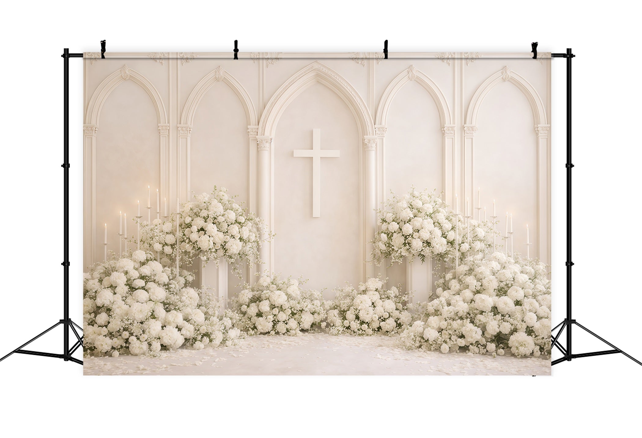 Muttertags-Hintergrund Kirche Weißer Blumenkreuzbogen Kathedralen-Eleganz Muttertags-Hintergrund LXX63-62