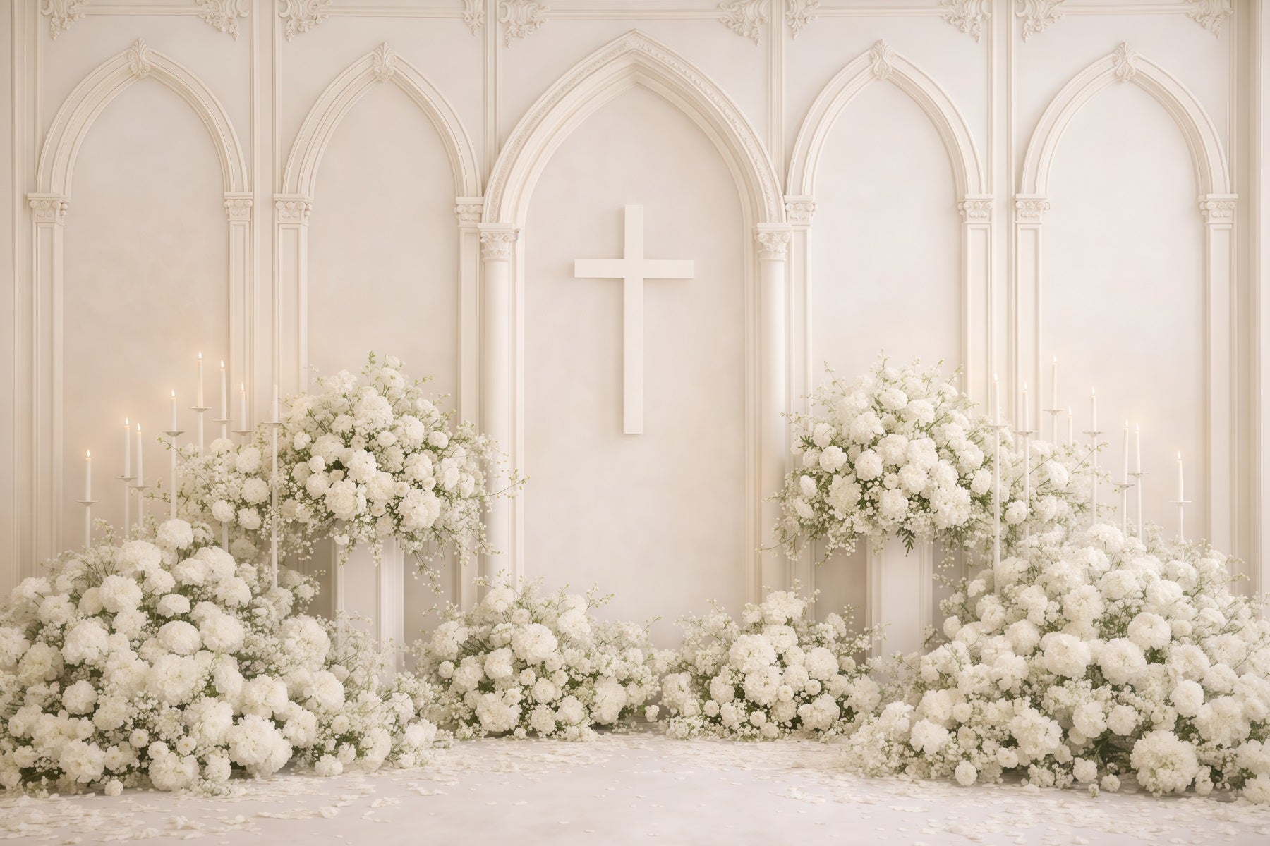 Muttertags-Hintergrund Kirche Weißer Blumenkreuzbogen Kathedralen-Eleganz Muttertags-Hintergrund LXX63-62