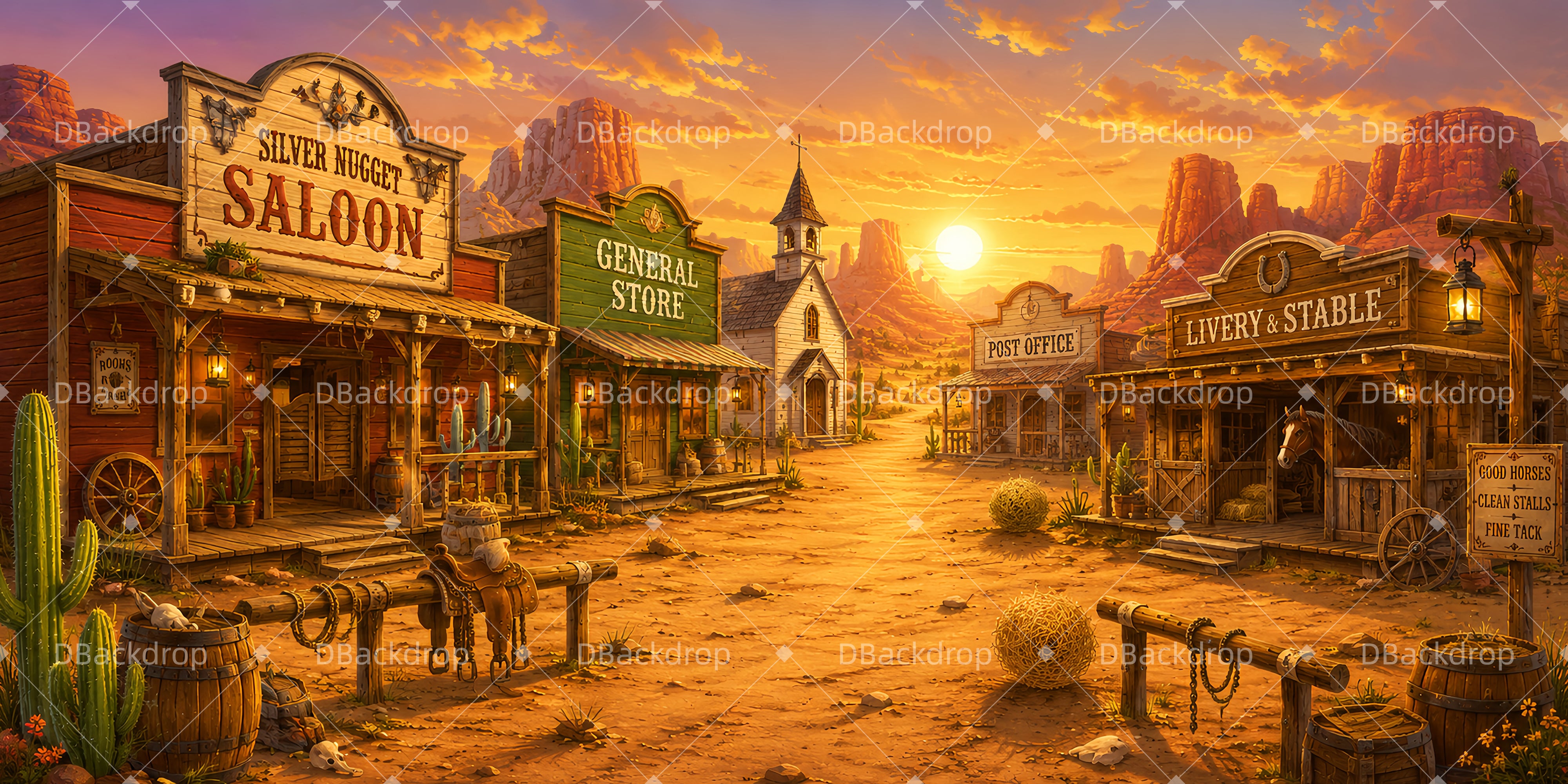 Western Town Hintergrund Sunset Western Town VBS Hintergrund LXX65-T2