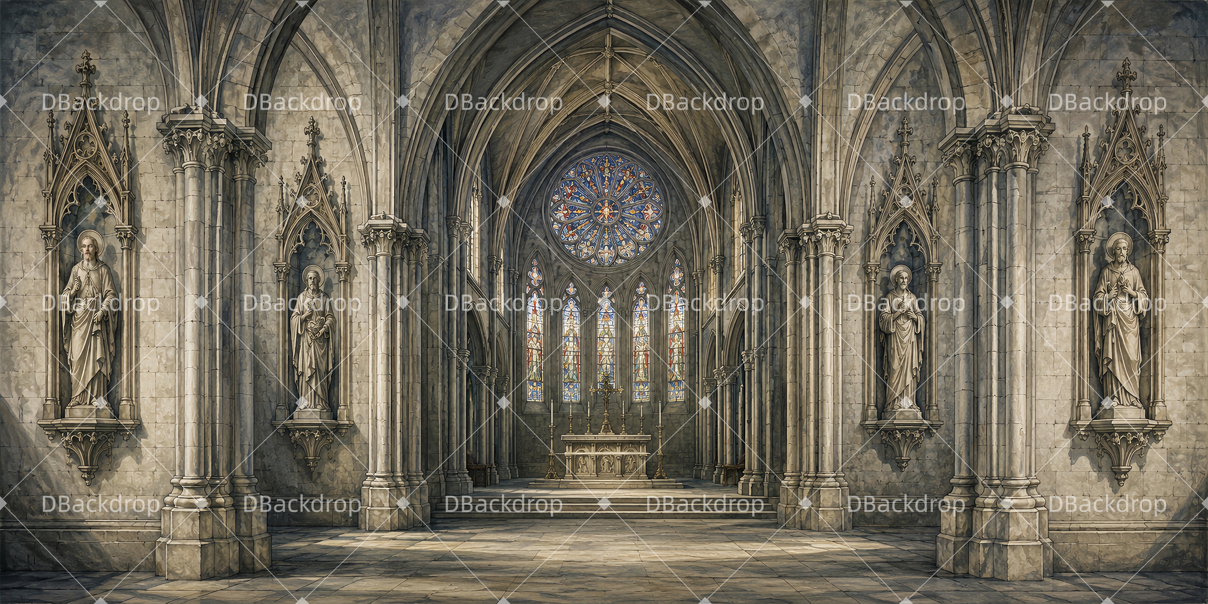 Bühnenhintergründe für Kirchen Theaterhintergrund Gothic Cathedral Hall LXX65-T76
