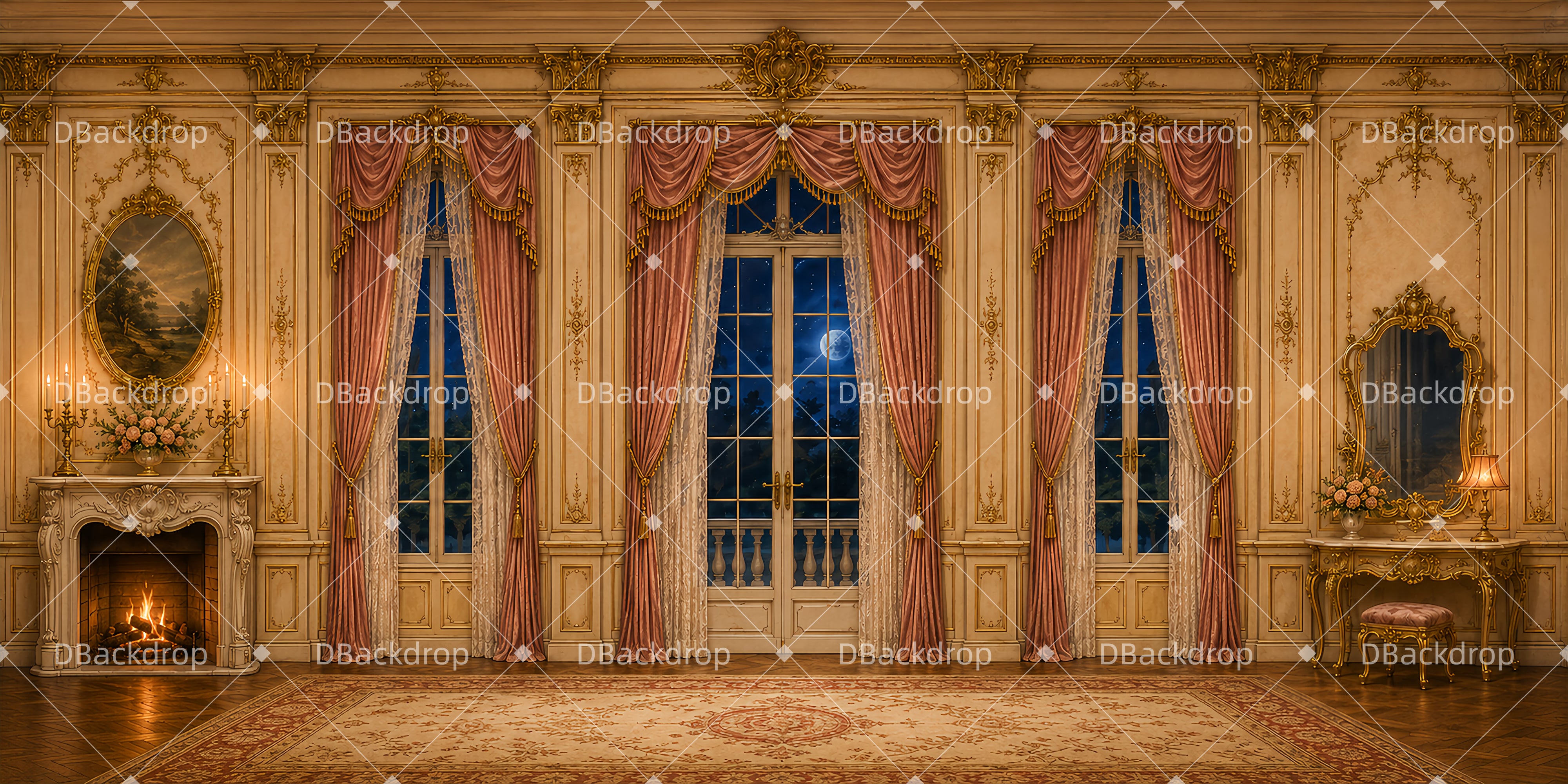 Hintergrund für Theaterstücke Bühnenhintergrund Noble Moonlit Bedroom LXX65-T78