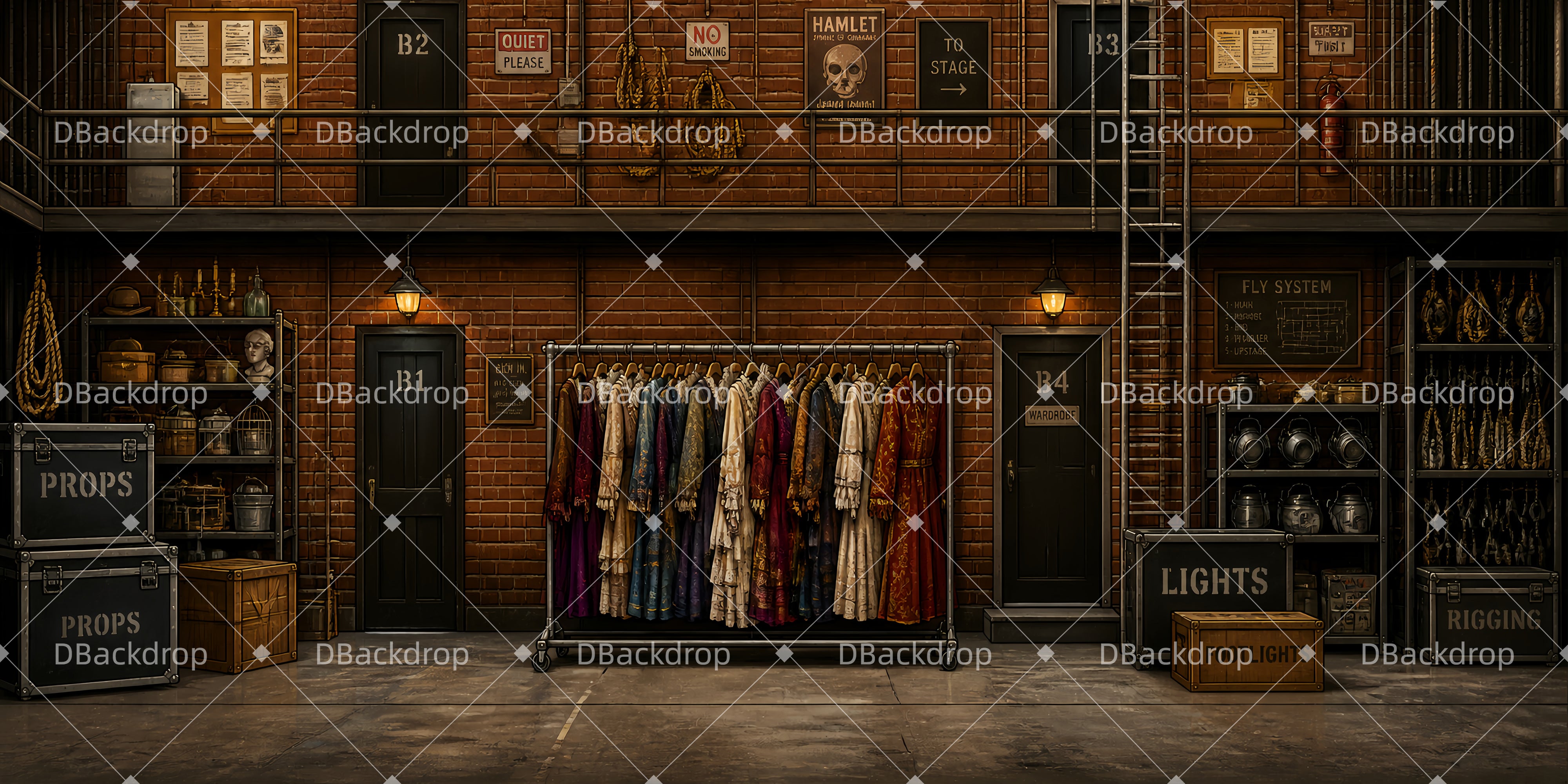 Theaterkulisse Backstage-Garderobe Bühnenhintergrund LXX65-T90