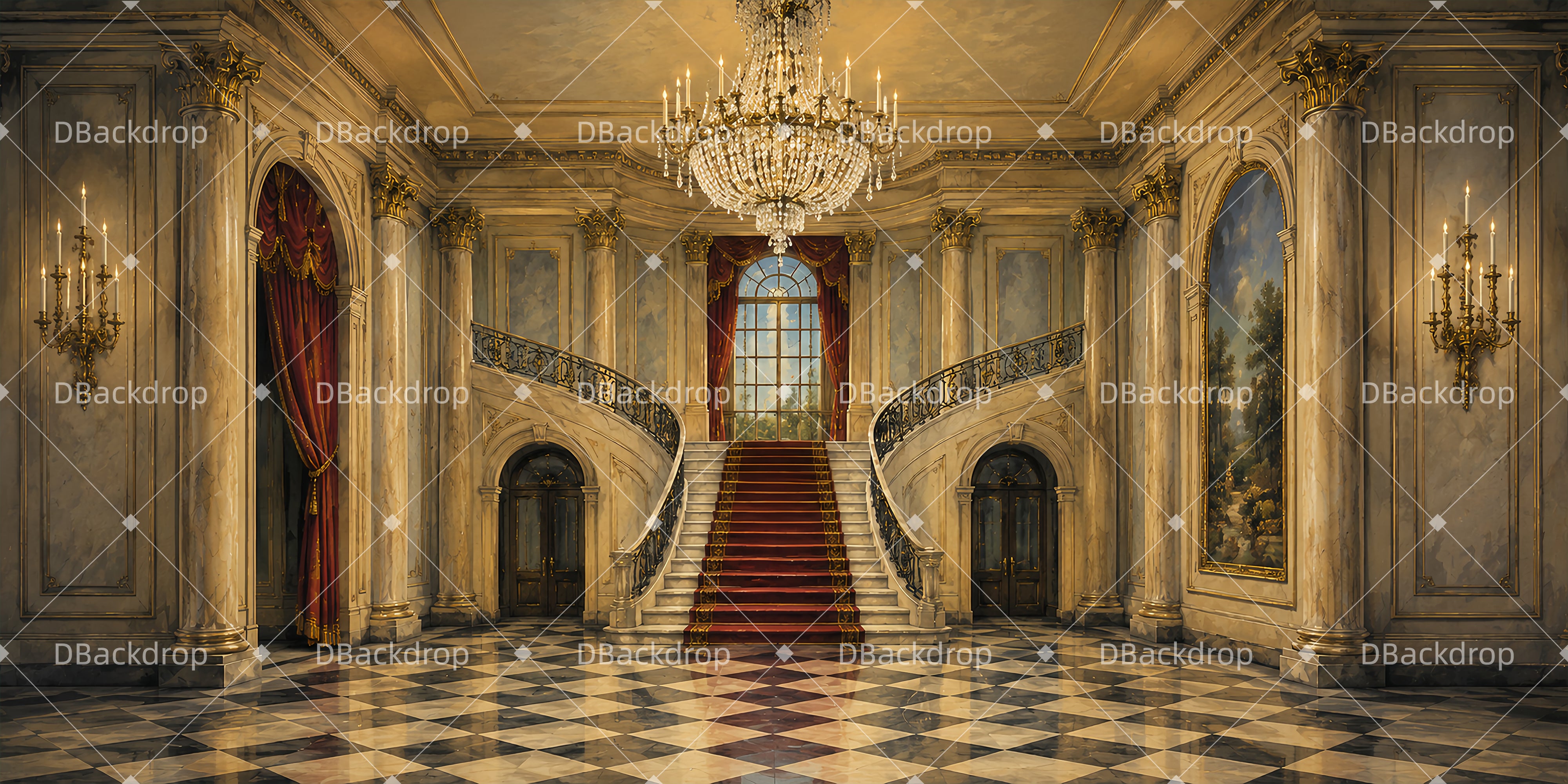 Theater Bühnenhintergrund Luxuriöse Herrenhaus-Halle Tanzkulisse LXX66-T56