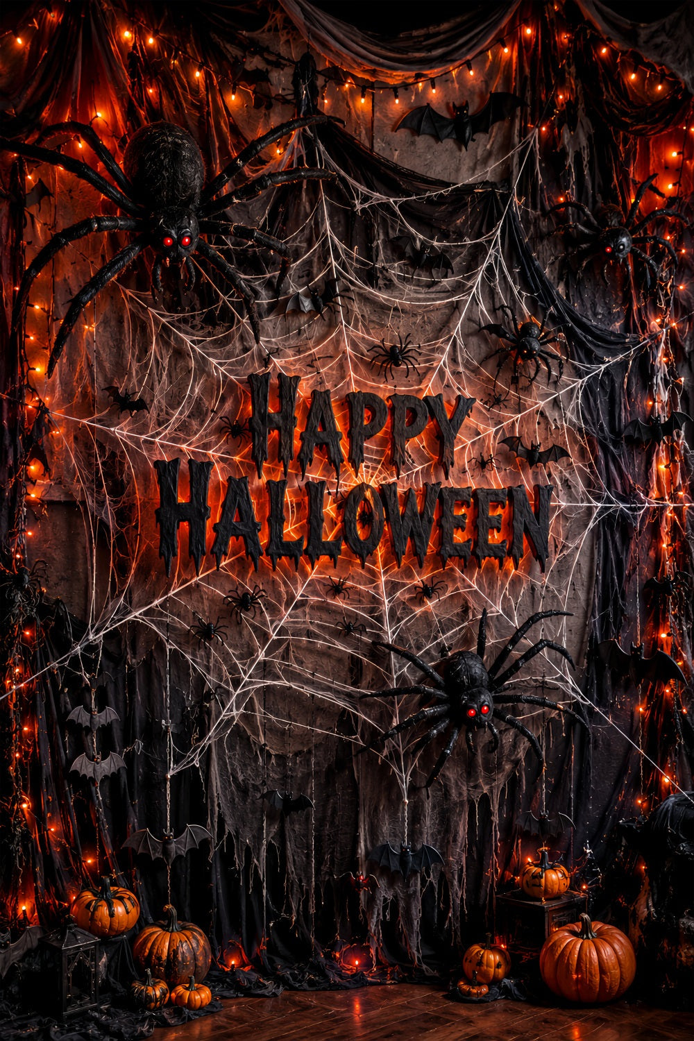 Halloween-Fotohintergrund Mit Riesigen Spinnennetz-Vorhängen LXX67-111
