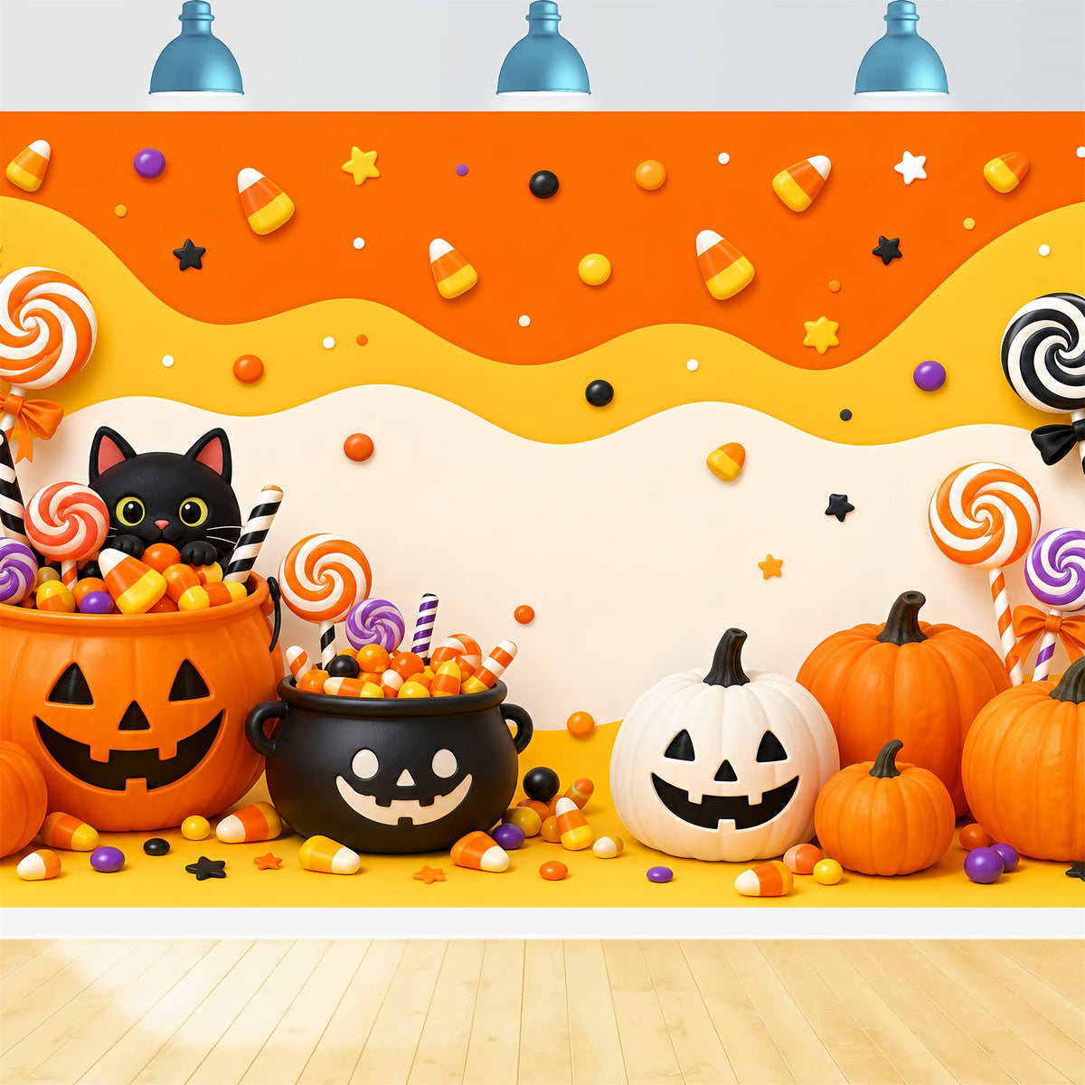 Niedliche Halloween-Hintergründe Süßigkeiten Kürbis Katze Party-Halloween-Hintergründe Szenenbildner LXX67-113