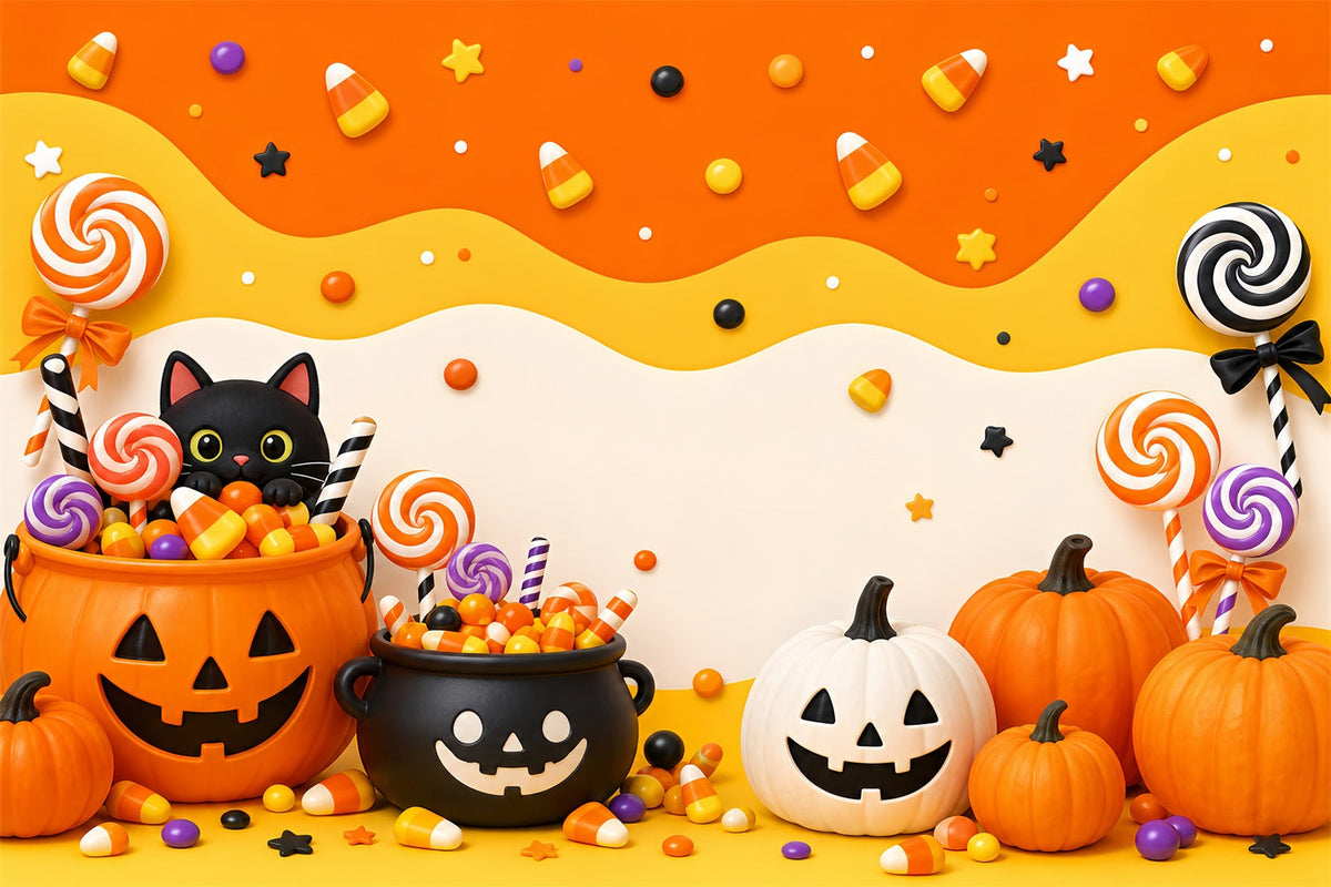 Niedliche Halloween-Hintergründe Süßigkeiten Kürbis Katze Party-Halloween-Hintergründe Szenenbildner LXX67-113