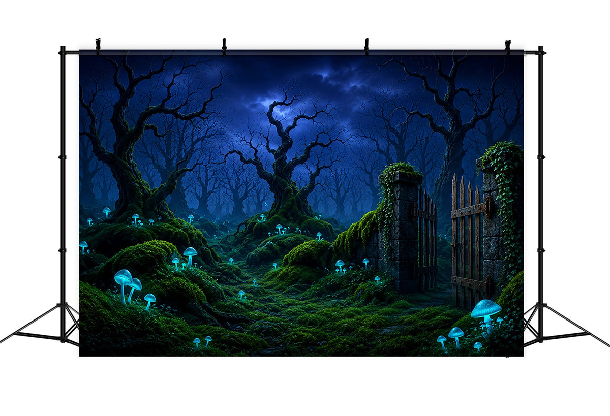 Halloween-Mond-Hintergrund Leuchtender Pilz Waldtor Halloween-Fotohintergründe LXX67-115