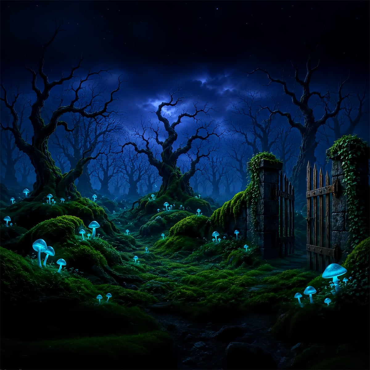 Halloween-Mond-Hintergrund Leuchtender Pilz Waldtor Halloween-Fotohintergründe LXX67-115