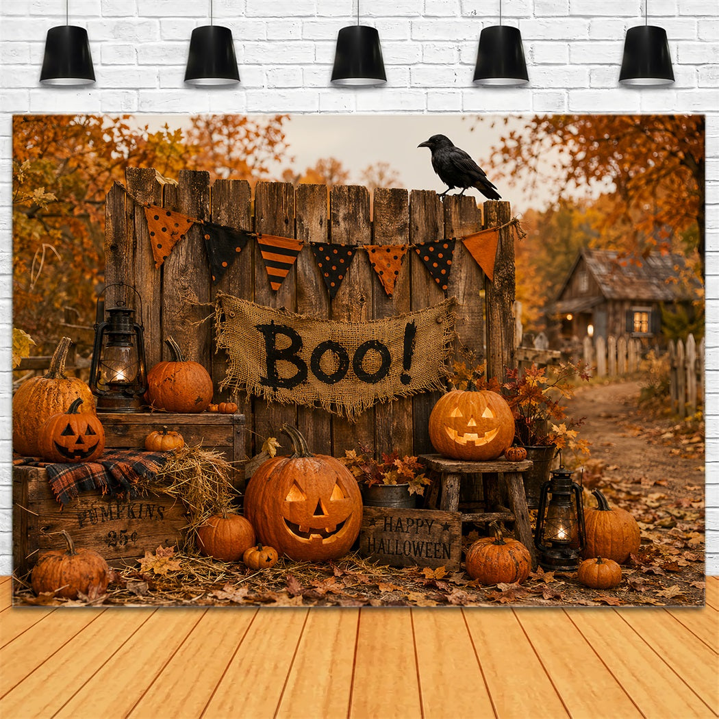 Halloween-Hintergrund Für Fotobox Rustikaler Kürbiszaun Niedlicher Halloween-Hintergrund LXX67-118