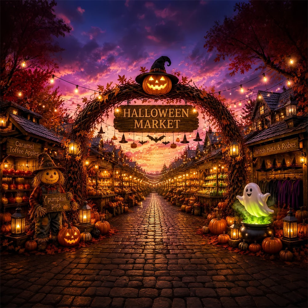 Halloween-Kürbis-Hintergrund Festlicher Kürbismarkt Straßen-Halloween-Fotohintergrund Ideen LXX67-12