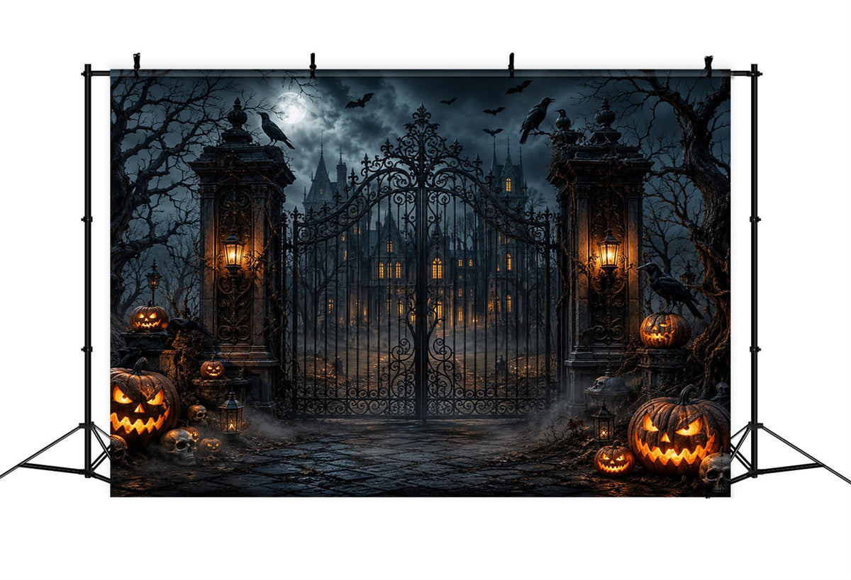 Halloween-Fotohintergrund Im AußenbereichGotisches Herrenhaus Mit Kürbistor LXX67-121