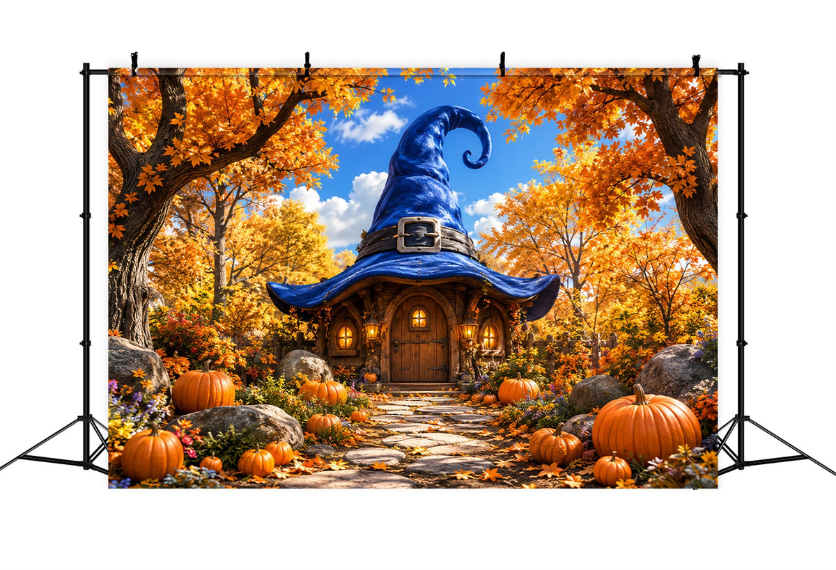 Halloween-Kulissen Aus Pappe Herbstliches Hexenhut-Häuschen Halloween-Fotografie-Hintergrund LXX67-129